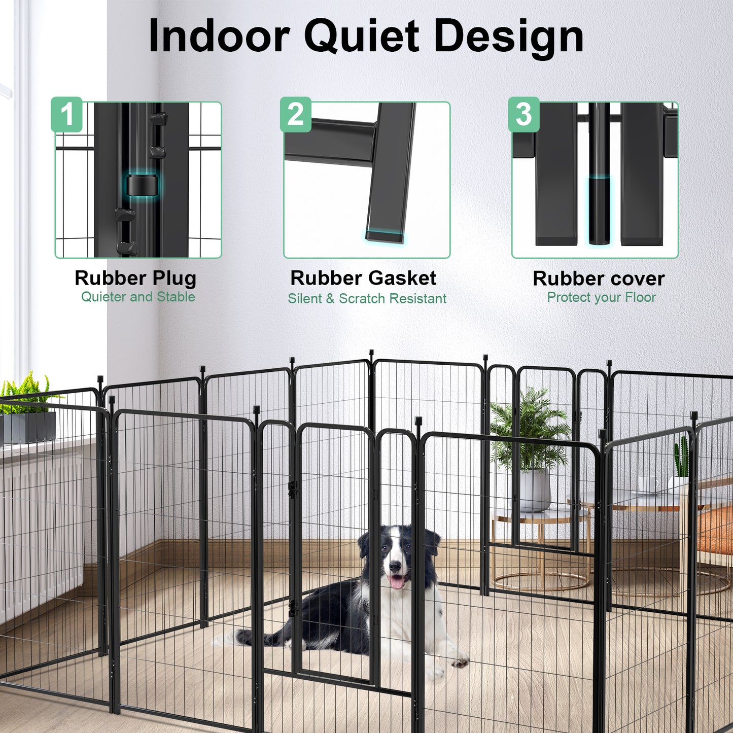 Vipuse 45″ Tall 16 Panels Metal Dog Playpen for Exercise Outdoor Indoor Fence, Black