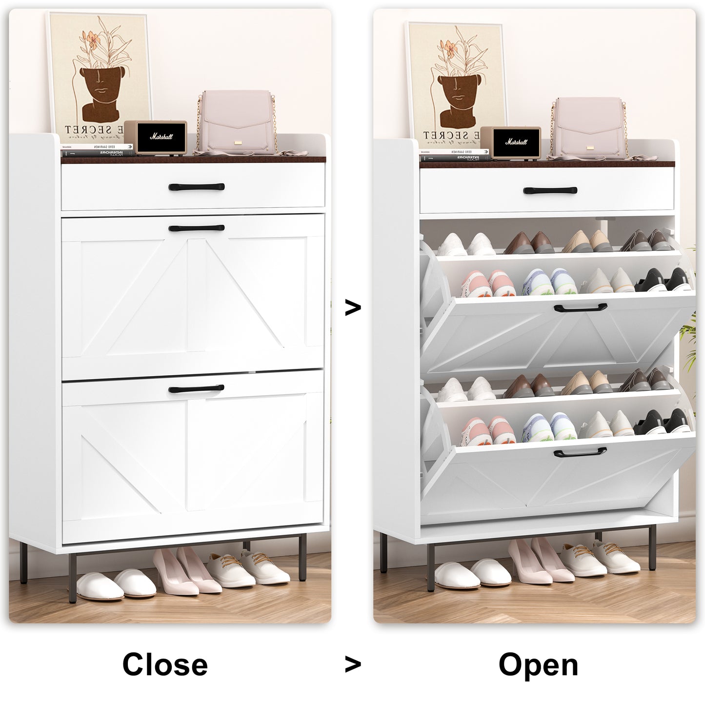 Nifamembo Shoe Cabinet with 2 Flip Drawers, Freestanding Shoe Organizer with Drawer for Entryway