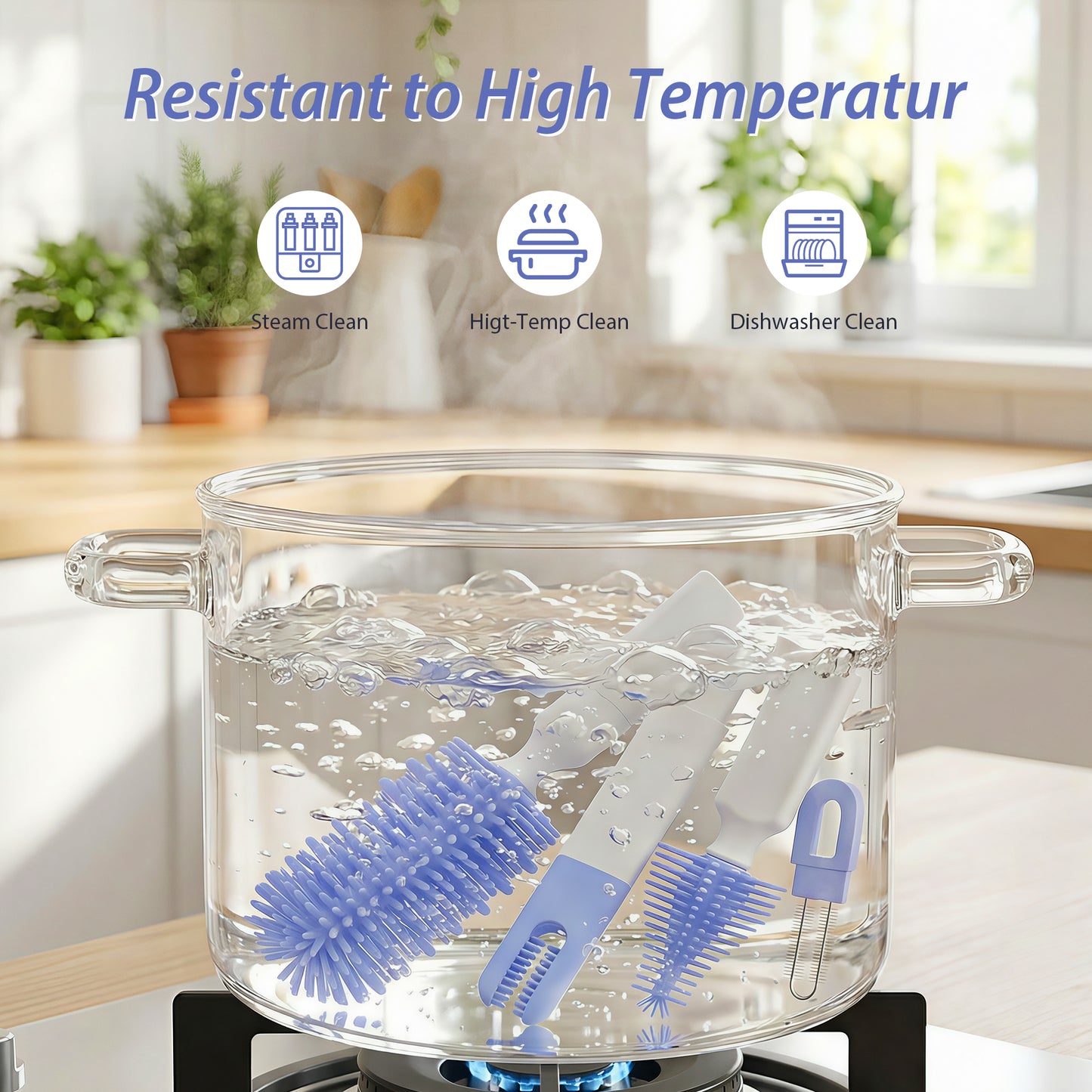 Minikid Baby Bottle Brush Set, 9-in-1 Portable Travel Bottle Cleaning Kit, BPA-free, Compact Travel Baby Essential for Home & On The Go, Blue-Purple