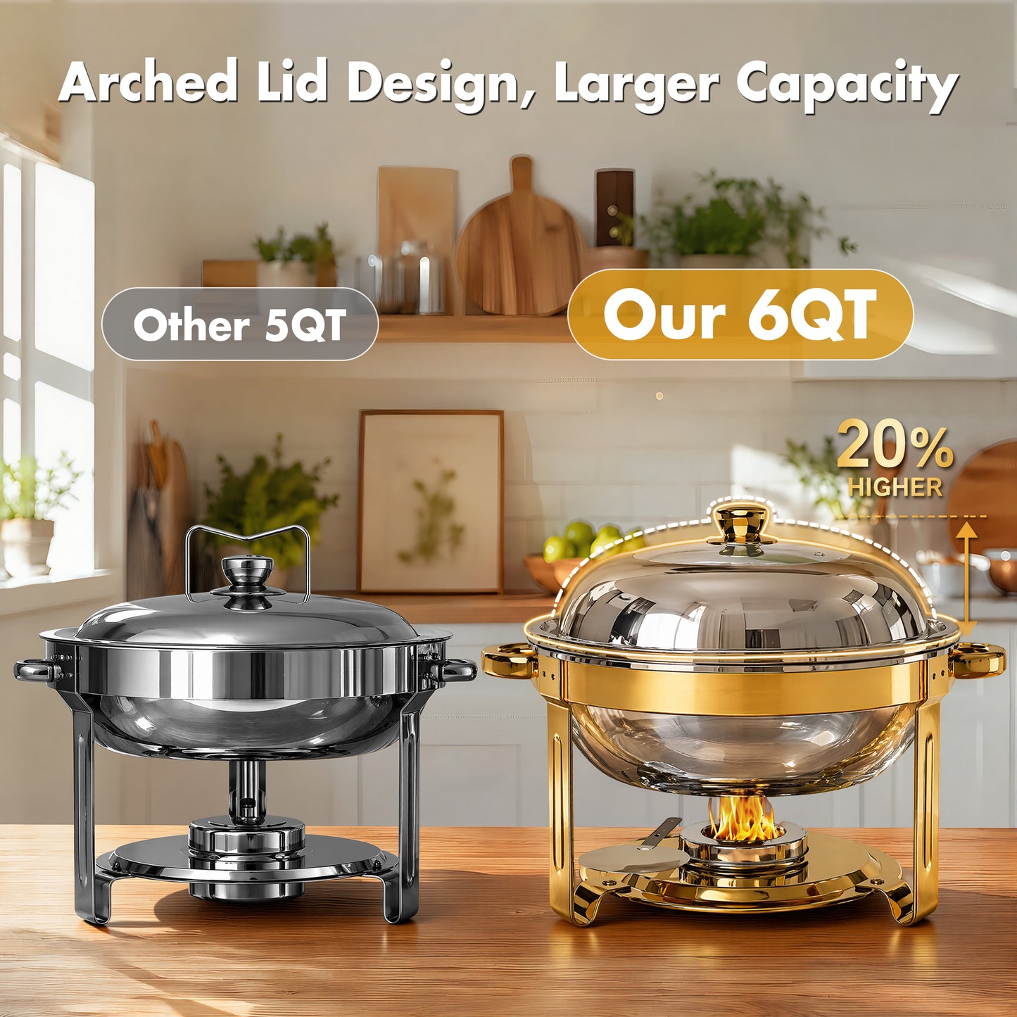 Vipuse Chafing Dishes for Buffet, 4 Pack 5QT Round Stainless Steel Chafing Dish Set for Home Parties, Christmas Gatherings, Catering Events Complete Buffet Warmer Set, Golden