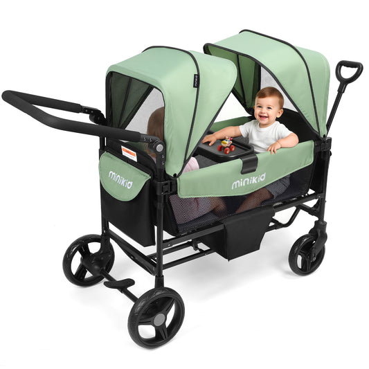 Minikid Baby Stroller Wagon With Canopy,Organizer,Adjustable Handle & Pull Bar for Infants and Toddlers,Green