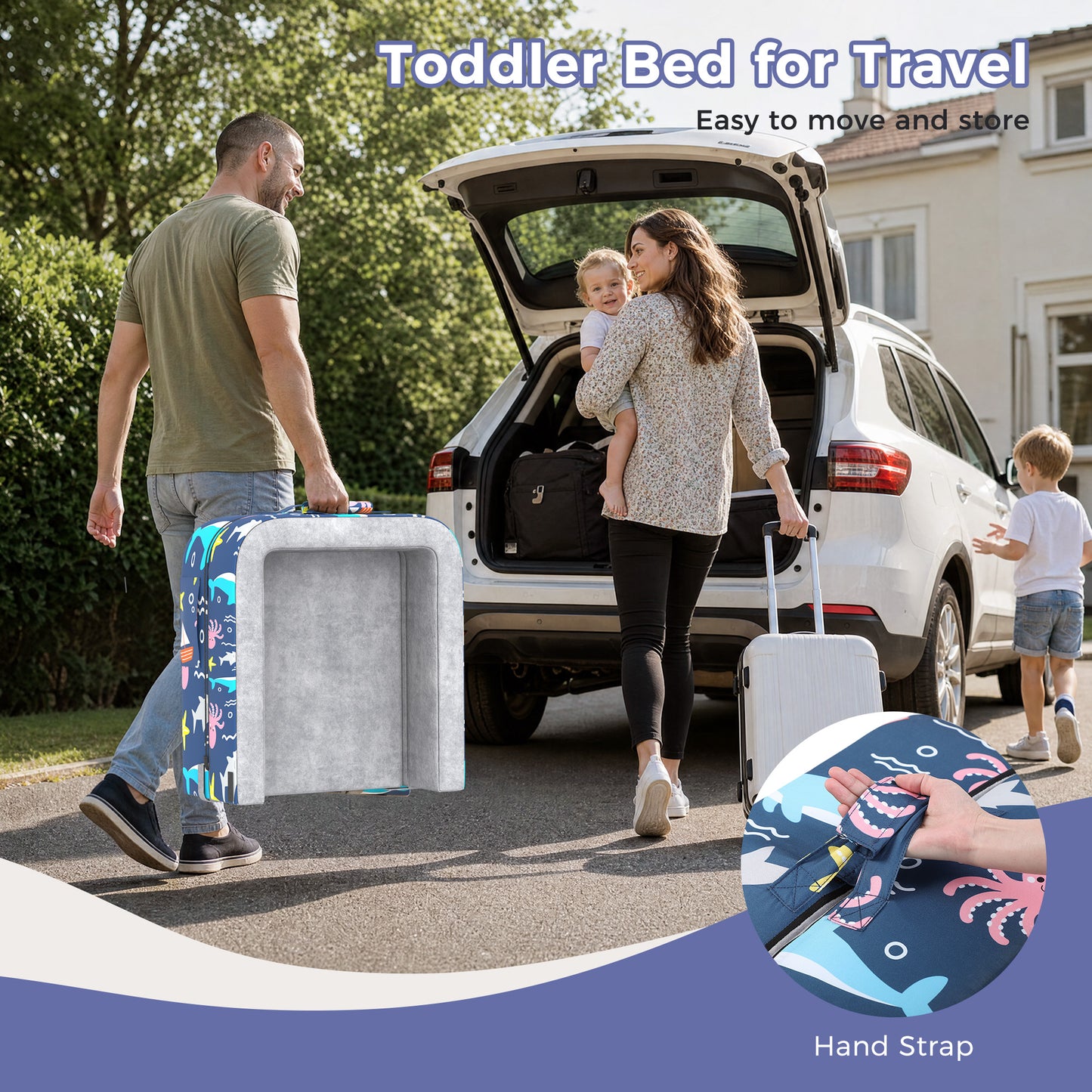 Minikid 3-in-1 Toddler Travel Bed,Foldable Kid Toddler Sofa Bed for Kids Camping Vacation,Memory Foam Filling,Grey