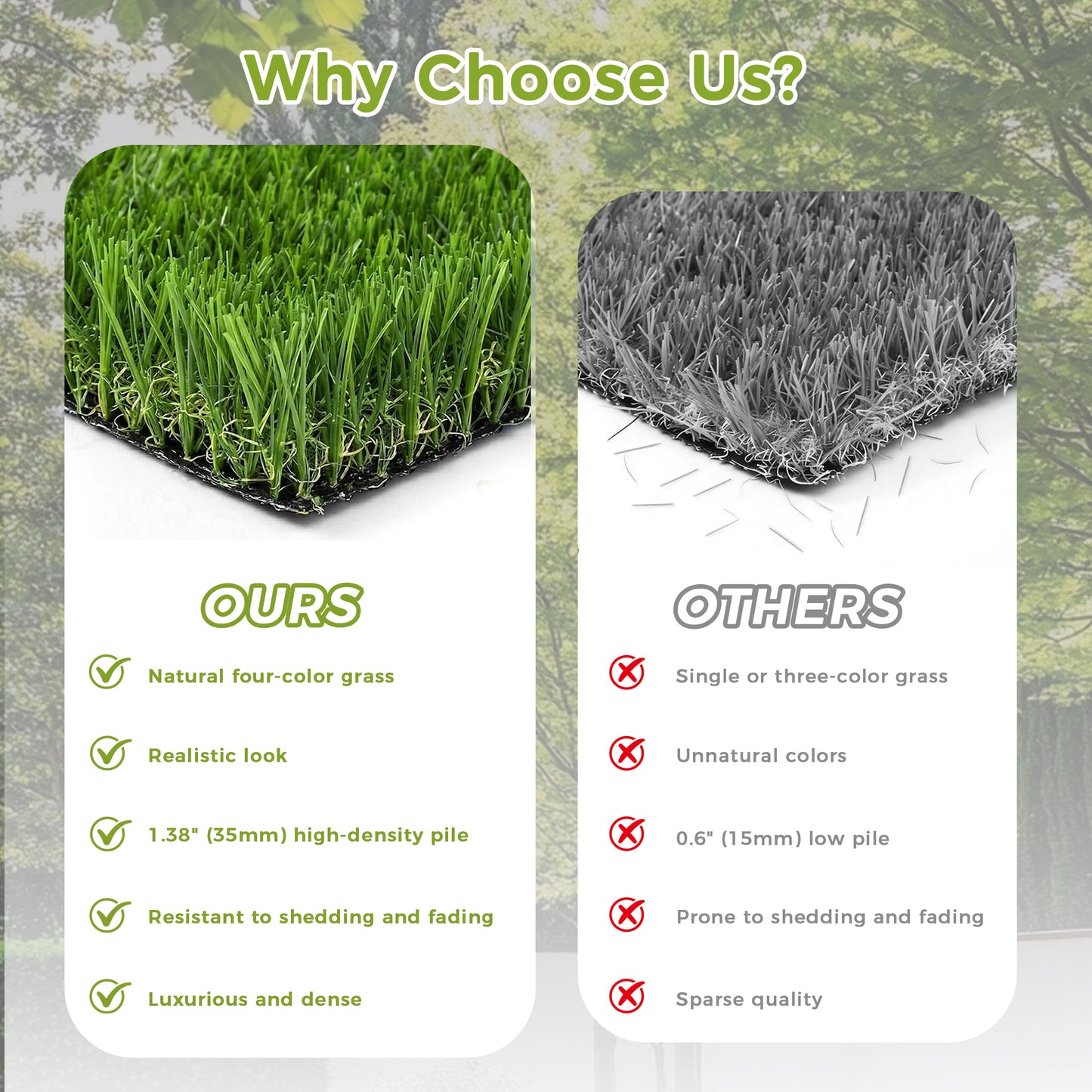Vipuse Artificial Grass Rug, 7 x 15FT Realistic Artificial Lawn Rug/Dog Pets Mat with Drainage Holes for Garden Lawn Landscape Balcony Patio Backyard Decor