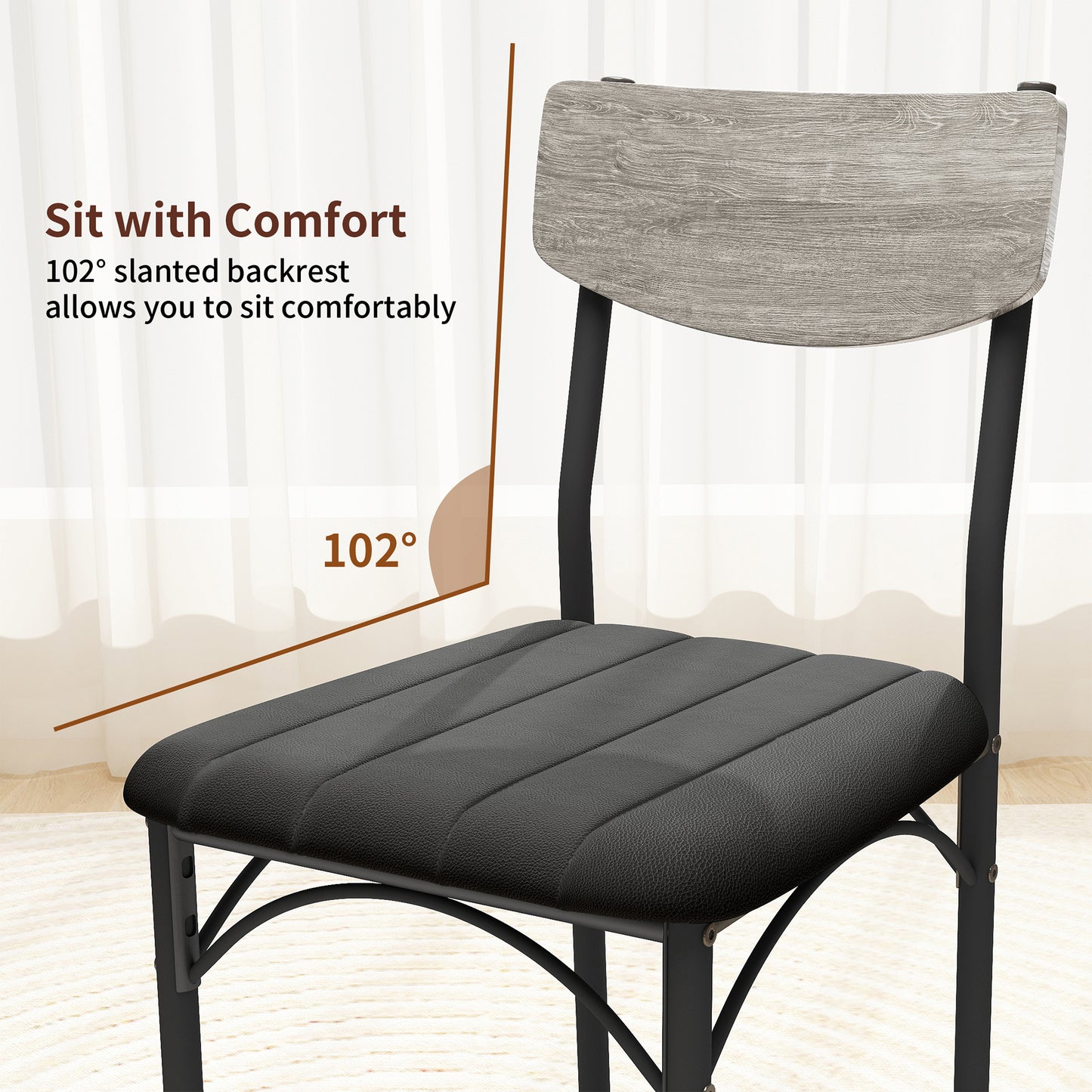 Anyact Dining Chairs Set of 4, Mid-Century Modern Upholstered PU Dining Room Chair, Metal Legs for Kitchen Dining Chairs, Gray