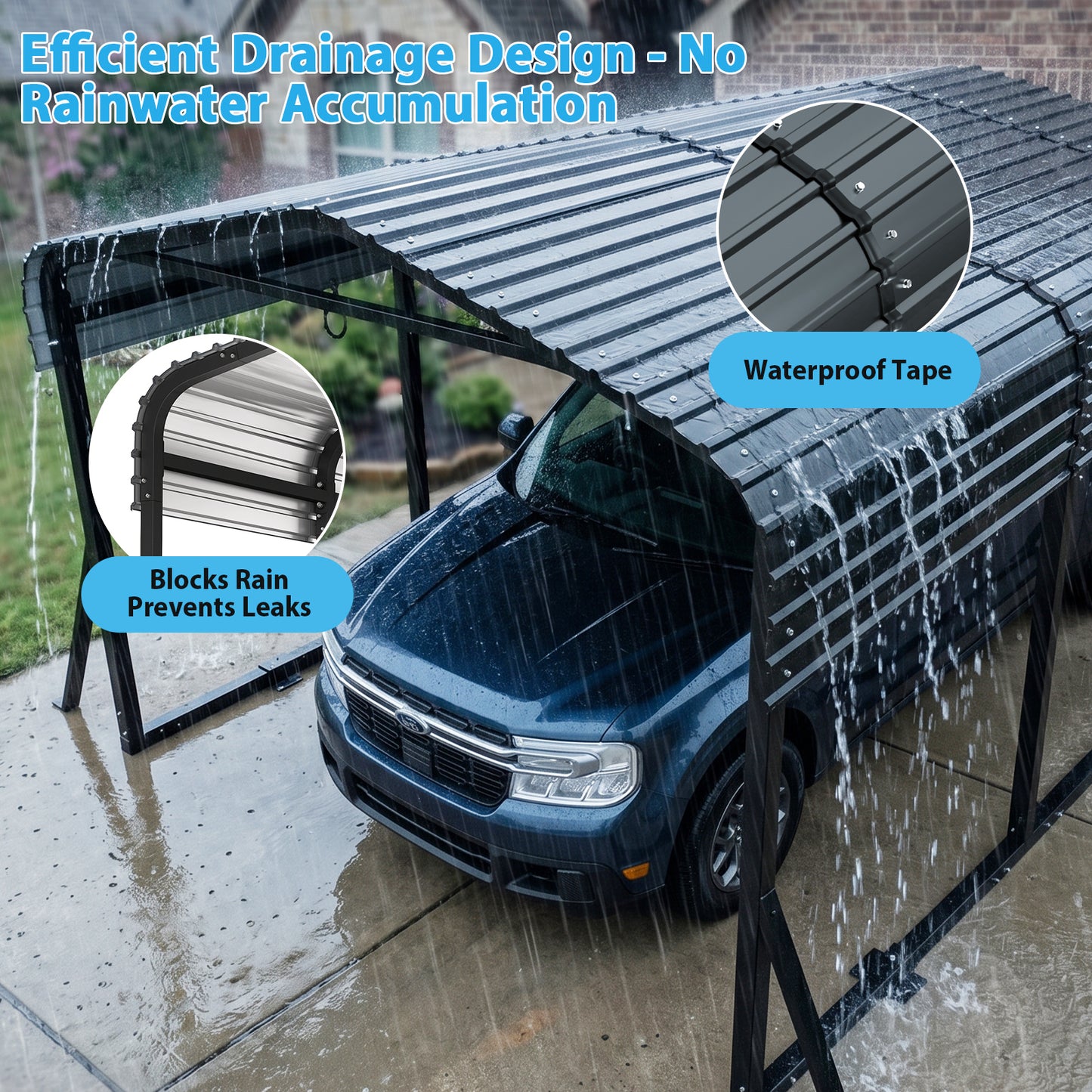 Cocosity 10x15 FT Outdoor Metal Hardtop Carport with All-Weather Galvanized Steel Roof, Multi‑Use Heavy Duty Car Shelter with Reinforced Ground Anchors for Cars, Boats, Tractor, Black