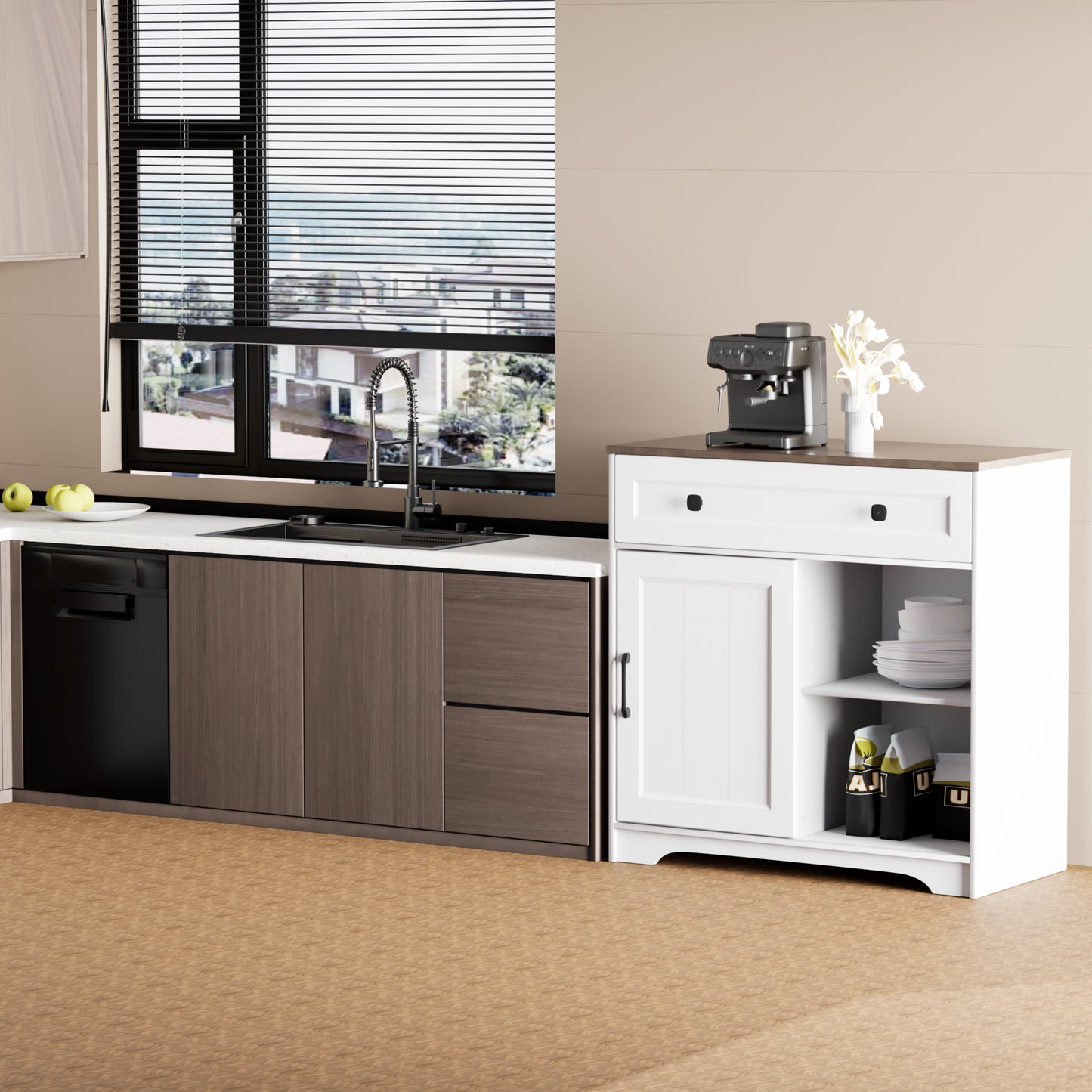 Nifamembo Storage Buffet Cabinet with Drawers, Floor Sideboard, Entryway Console Cabinet for Kitchen, Dinning Room