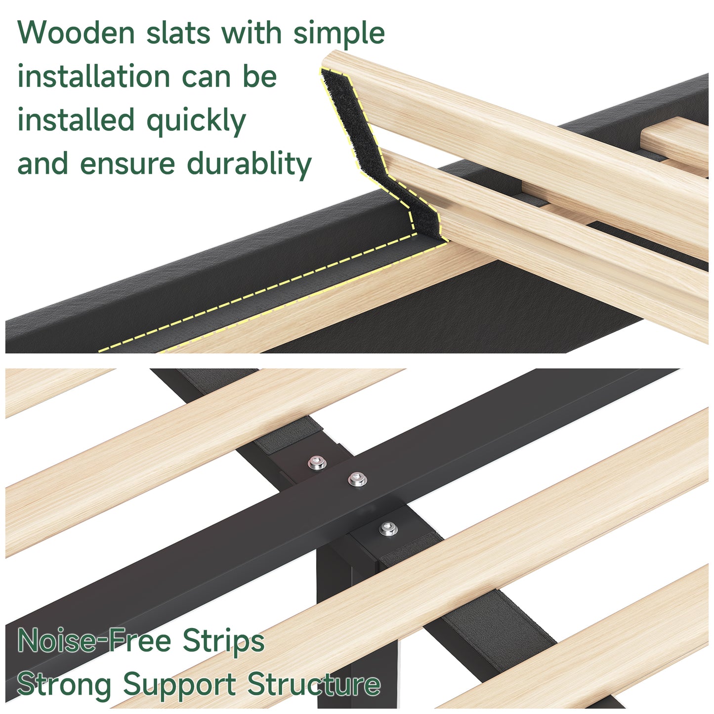 Anyact Full Size Floating Bed Frame with Led & Charging Station, Velvet Upholstered Bed Frame with Floating Metal Platform Bed, Black