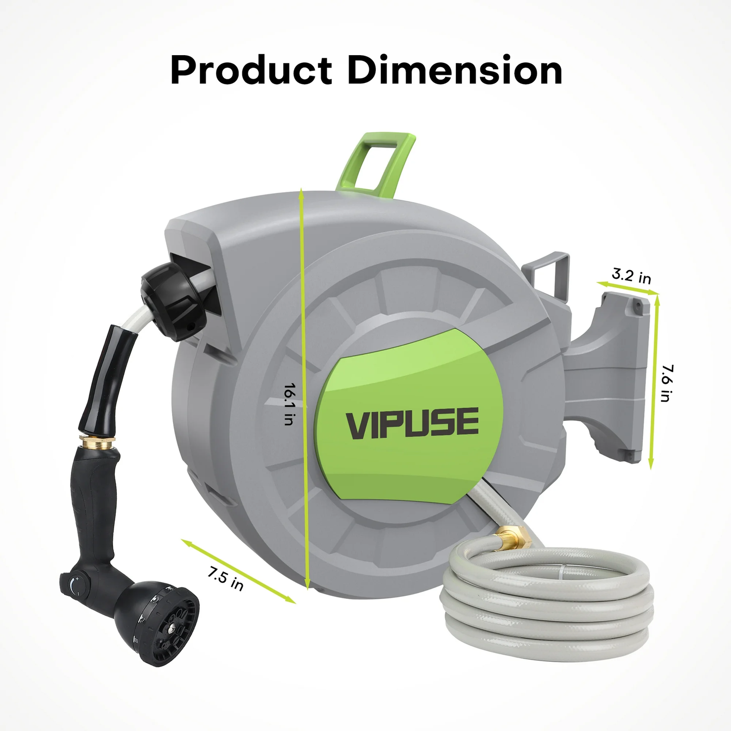 Vipuse Retractable Garden Hose Reel, 1/2 Inch x 100 ft Wall Mounted Garden Hose Reel, with 10 Pattern Nozzle, Any Length Lock, Slow Return System, 180° Swivel Bracket
