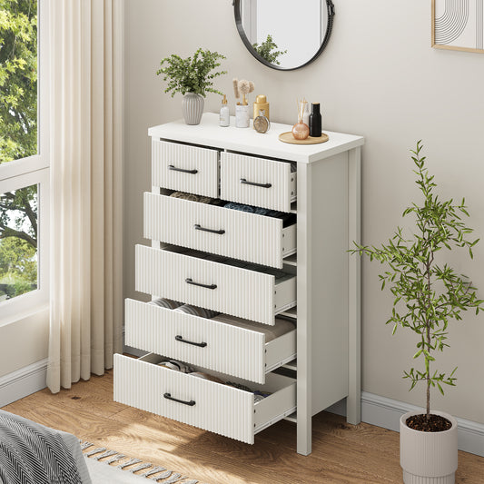 Nifamembo Fluted Dresser with 6 Wood Drawers, Dressers & Chests of Drawers Smooth Metal Rail