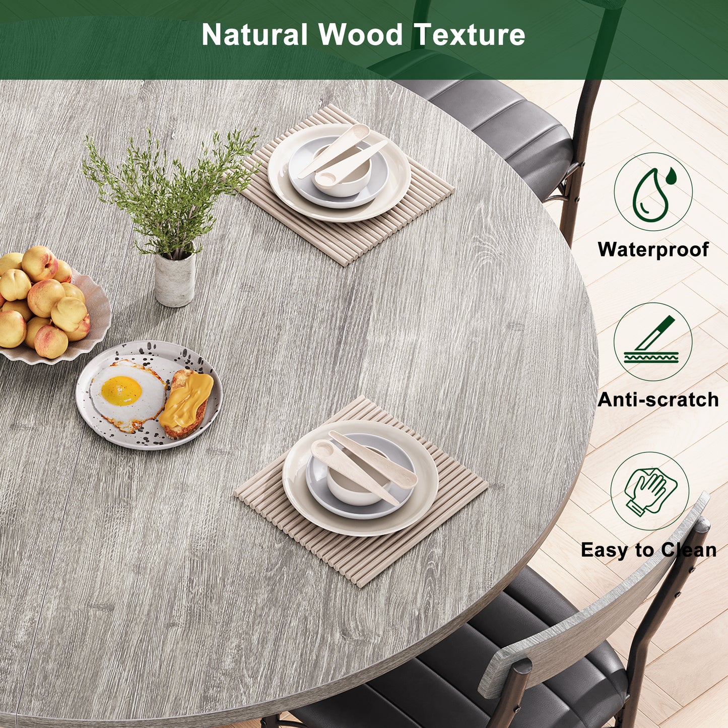 Hijob 42in Round Dining Table for 4, Kitchen Dining Room Circle Dinner Pedestal Table,Kitcen Table Sturdy Wood Kitchen & Dining Room Furniture, Gray(Only table)