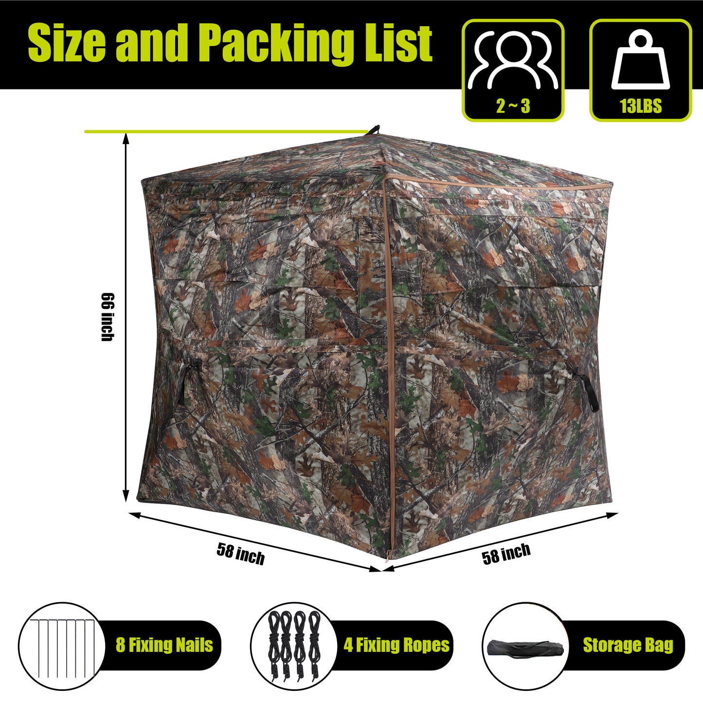 Vipuse 360° See Through Ground Hunting Blind for 2-3 Persons,300D Pop Up Resilient Portable Tent with Swing Door and Carrying Bag for Deer Turkey