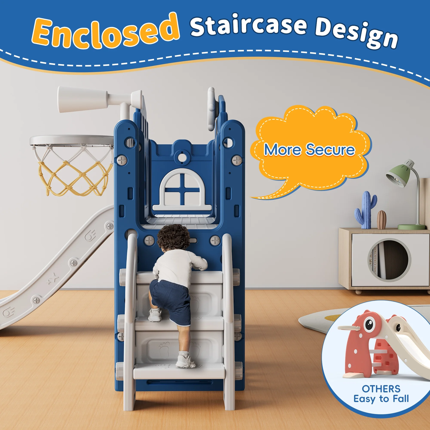 WFUN 9 in 1 Toddler Slide PlaySet for kids indoor/outdoor for Toddlers Age 1+, Blue & Gray