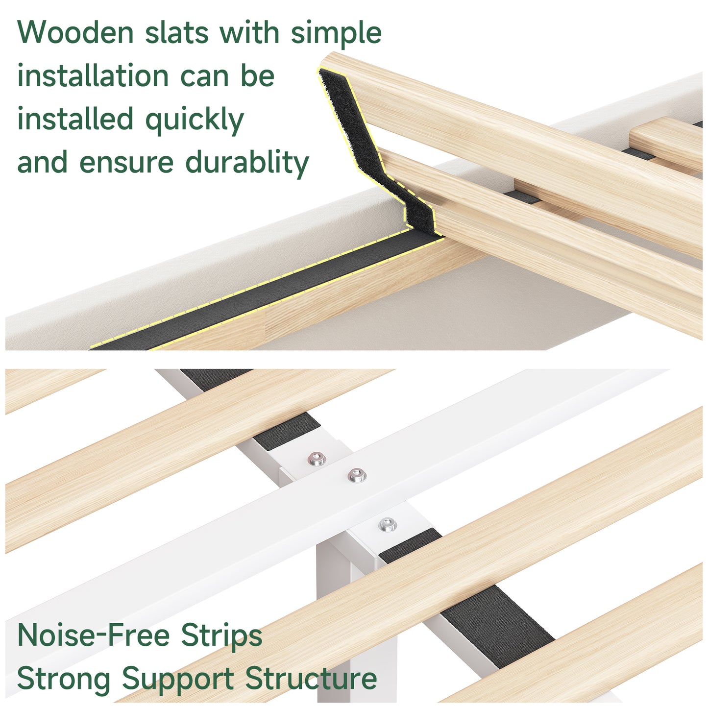 Anyact Full Size Floating Bed Frame with Led & Charging Station, Velvet Upholstered Bed Frame with Floating Metal Platform Bed, White