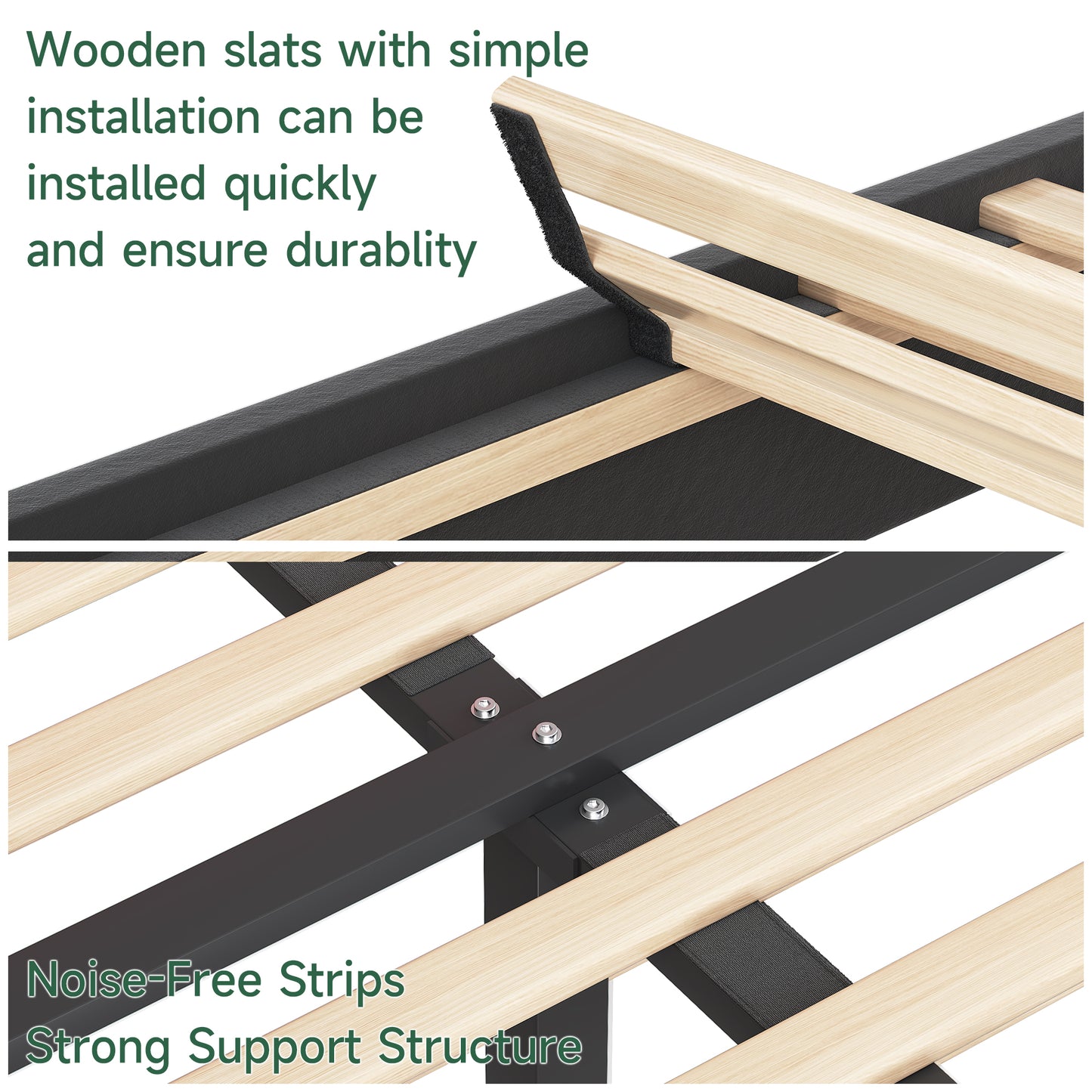 Anyact Full Size Floating Bed Frame with Led & Charging Station, Velvet Upholstered Bed Frame with Floating Metal Platform Bed, Black