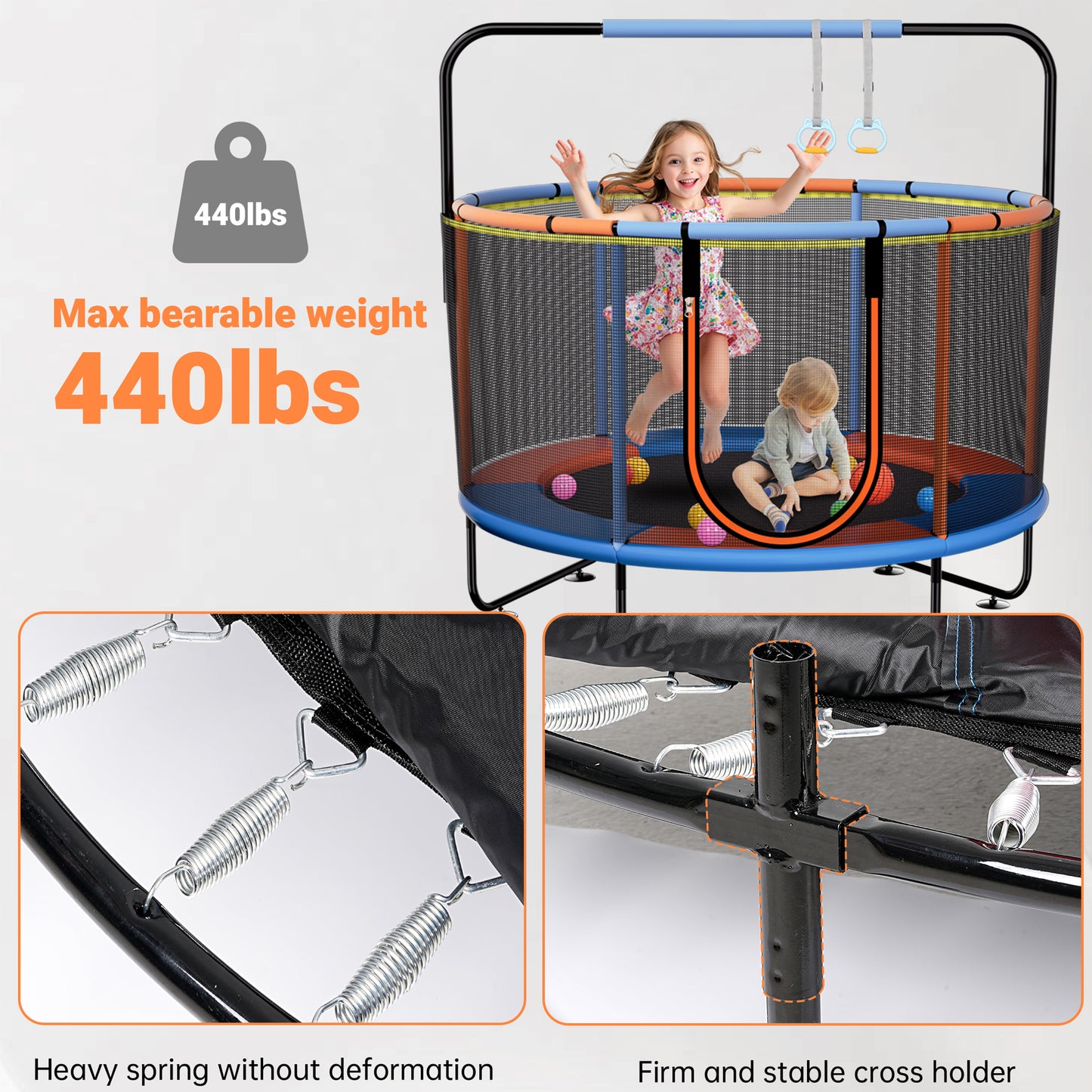 Vipuse 55" Indoor Outdoor Mini Round Trampoline for Kids with Enclosure Net and Basketball Hoop