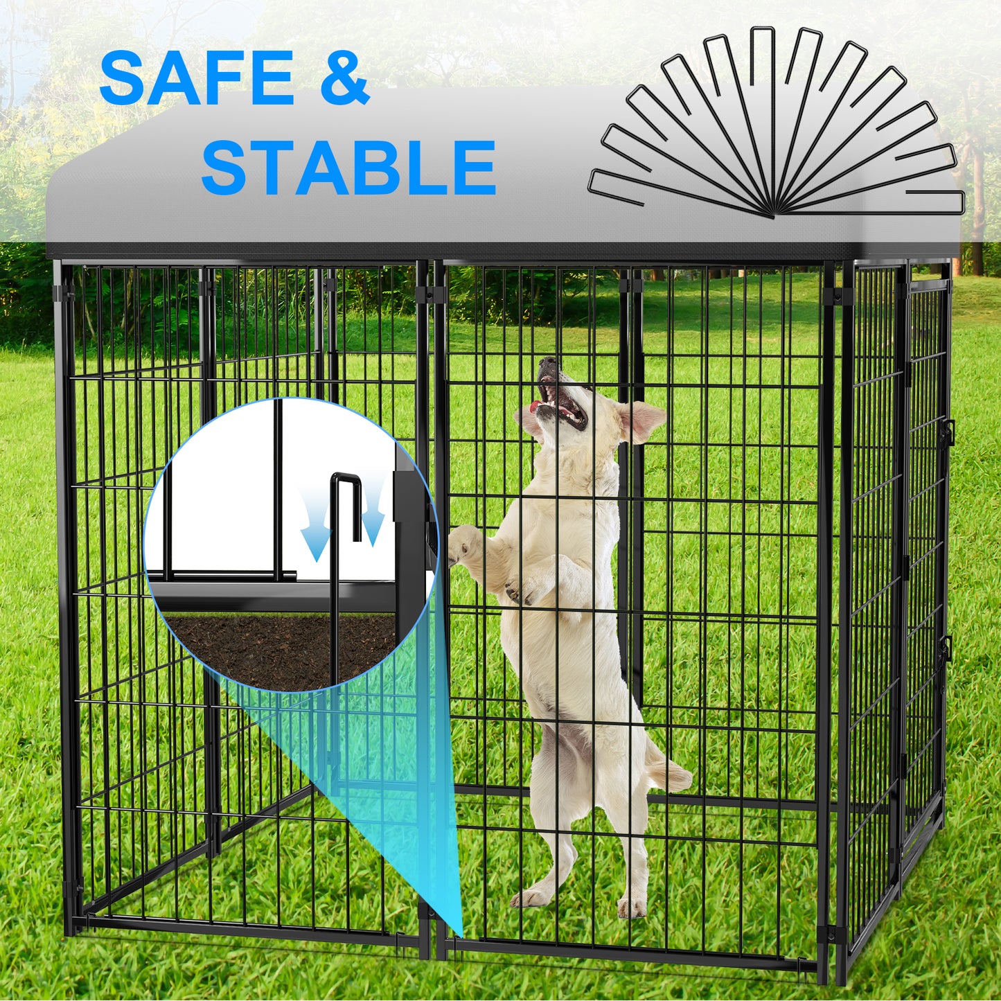 Vipuse 4FT x 4FT x 4.5FT Large Dog Kennel Playpen with UV-Resistant Waterproof Roof, Heavy Duty Metal Outdoor Pet Crate Fence for Cat Duck Chicken
