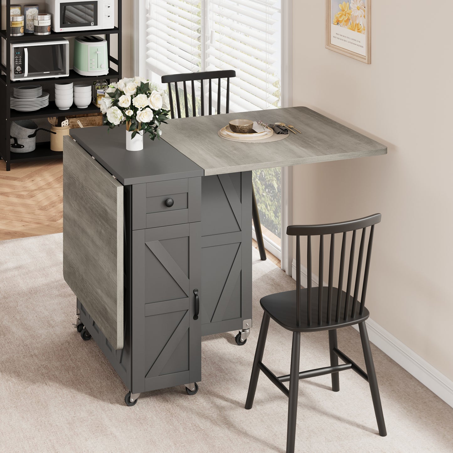 Anyact Folding Dining Table for 2-4 Persons, Space Saving Dining Room Table, 47" Folding Kitchen Table, Carlo Grey