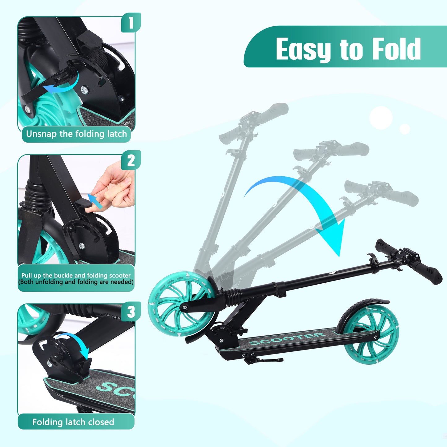 Skyhot Kick Scooter for Ages 6+, Sturdy Wide Deck Rear Brake Scooter for Teens