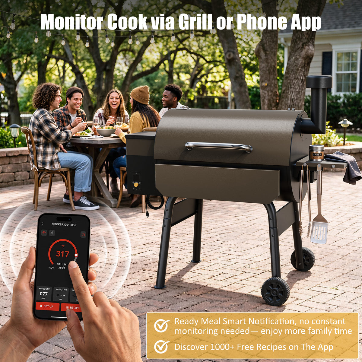 Vipuse 850 Sq. In Electric Wood Pellet Grill Smoker with Cover, Outdoor BBQ Grill with PID Auto Temperature Control, APP Control, Dual Meat Probes and 20LBS Hopper