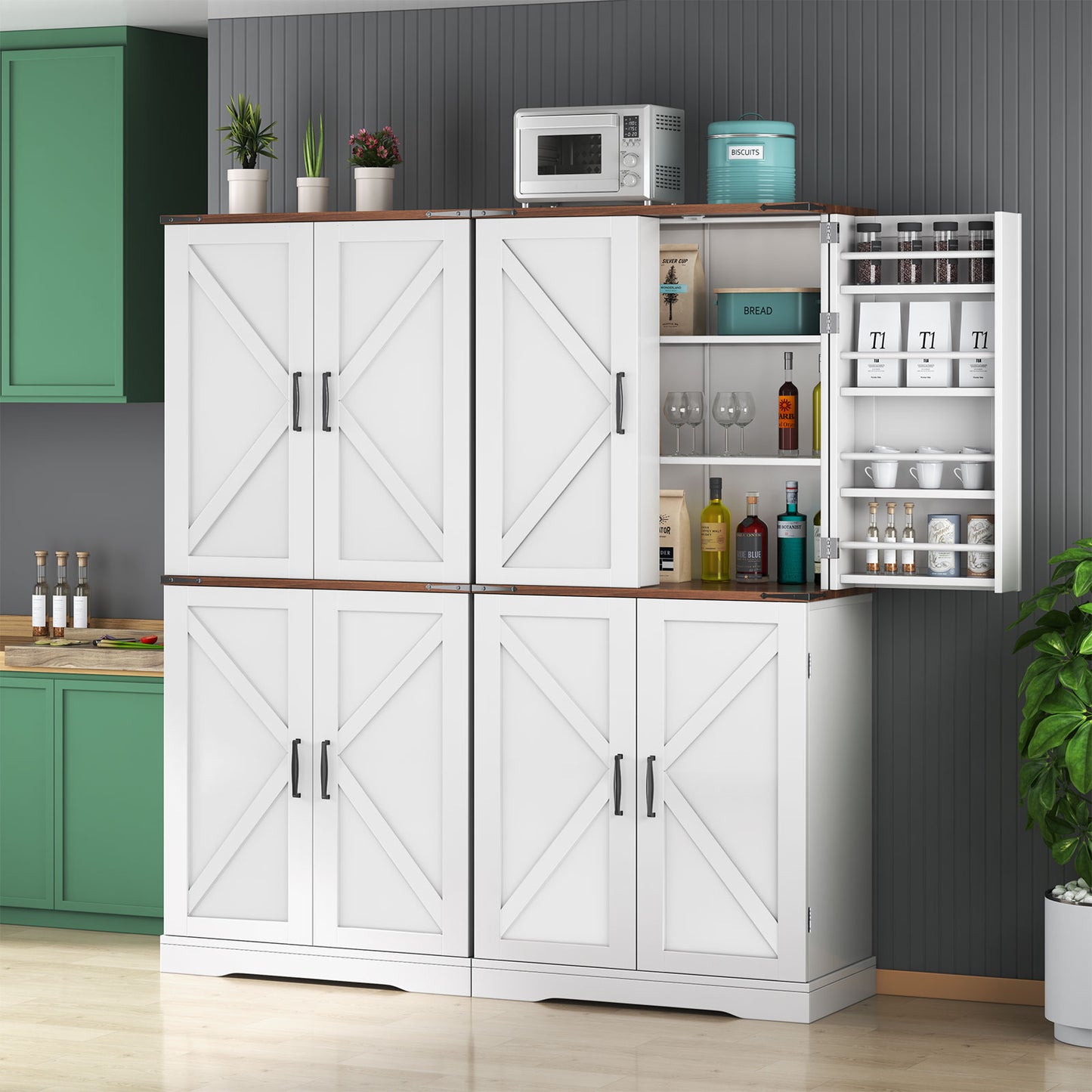 Nifamembo 70.8" Tall Kitchen Pantry, Farmhouse Storage Cabinet with Barn Doors for Kitchen, Dining Room