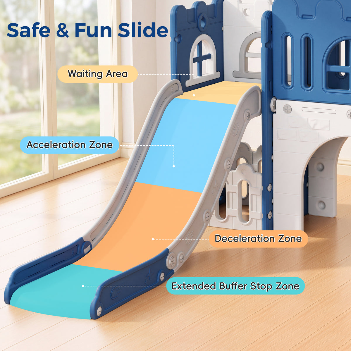 Vipuse 9 in 1 Toddler Slide Playset for Kids Indoor/Outdoor for Toddlers Age 1+, Blue & Gray