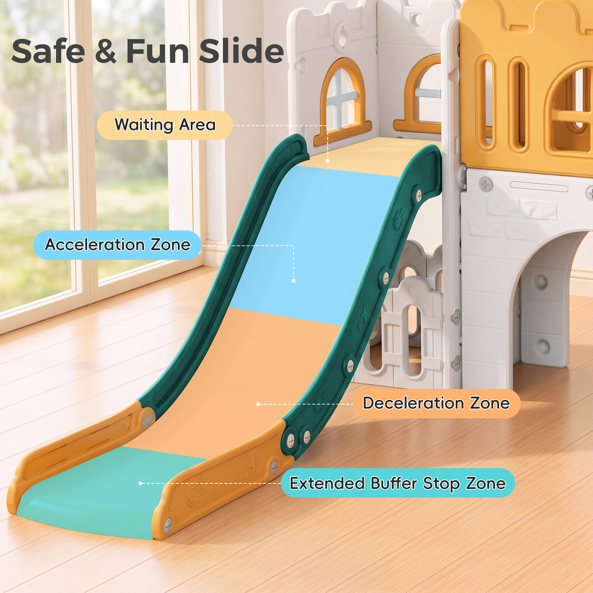 Vipuse 9 in 1 Toddler Slide Playset for Kids Indoor/Outdoor for Toddlers Age 1+, Yellow & Green