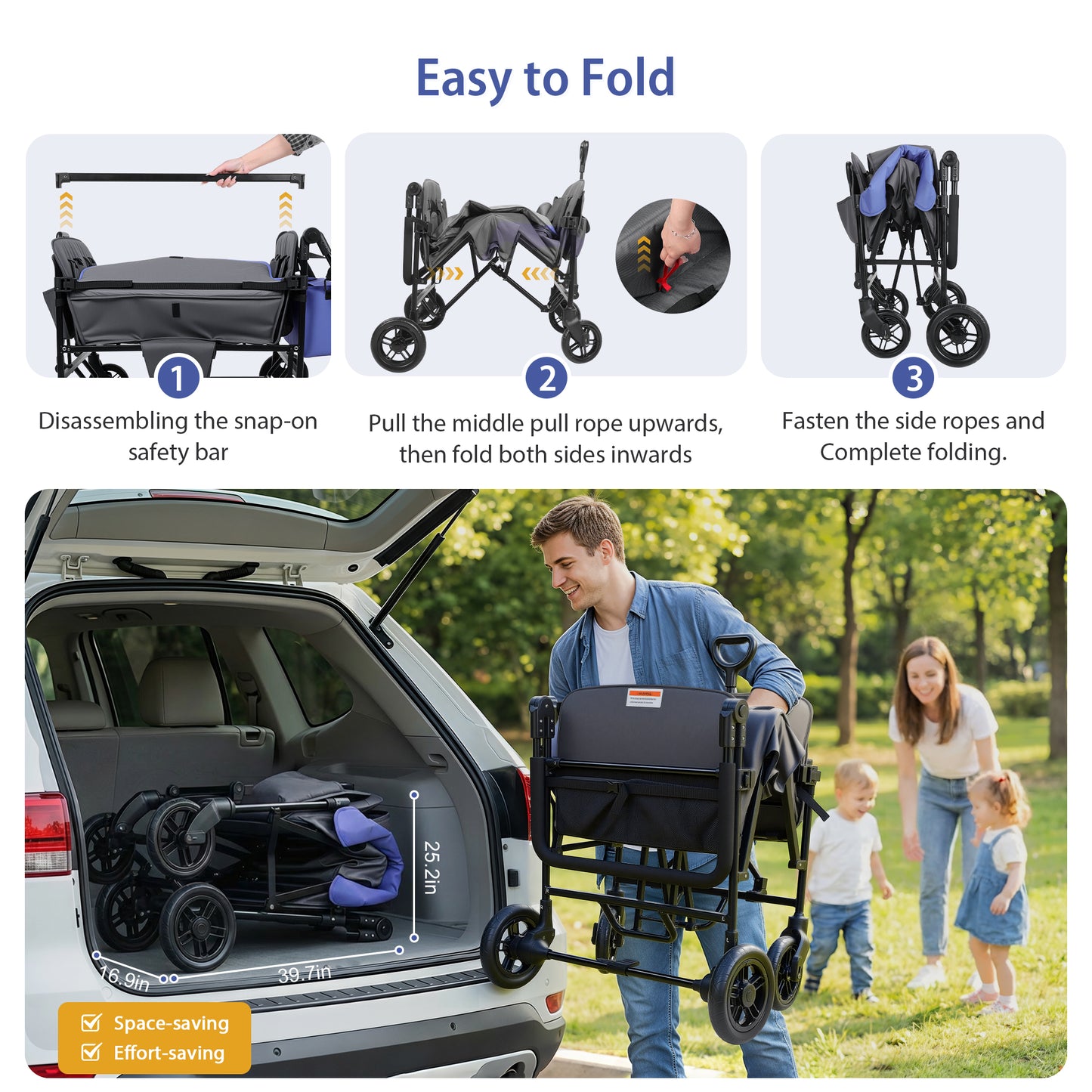 Minikid 4 Seater Wagon Stroller with Canopy,5-Point Harness,Adjustable Handlebars for Baby Toddlers,Gray