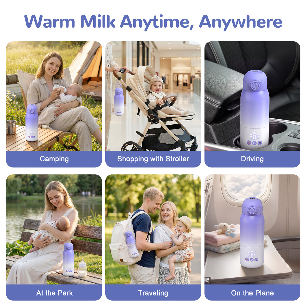 Vipuse Upgraded Bottle Warmer for Baby , Dual Heating Modes for Breast Milk and Water, 12 OZ Portable Milk Warmer, Purple