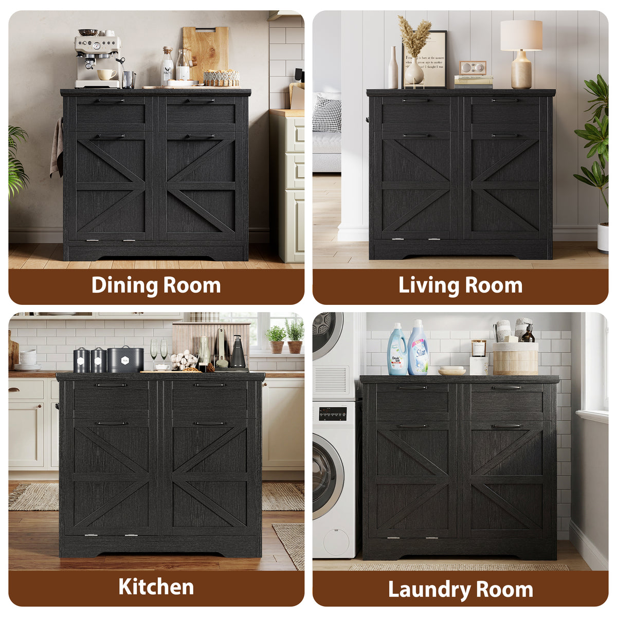 Hijob Tilt Out Cabinet, Freestanding Modern Buffet Cabinet Sideboard Coffee Bar and Kitchen Sideboard, 2 x 10 Gallon Capacity(No Include Barrel)