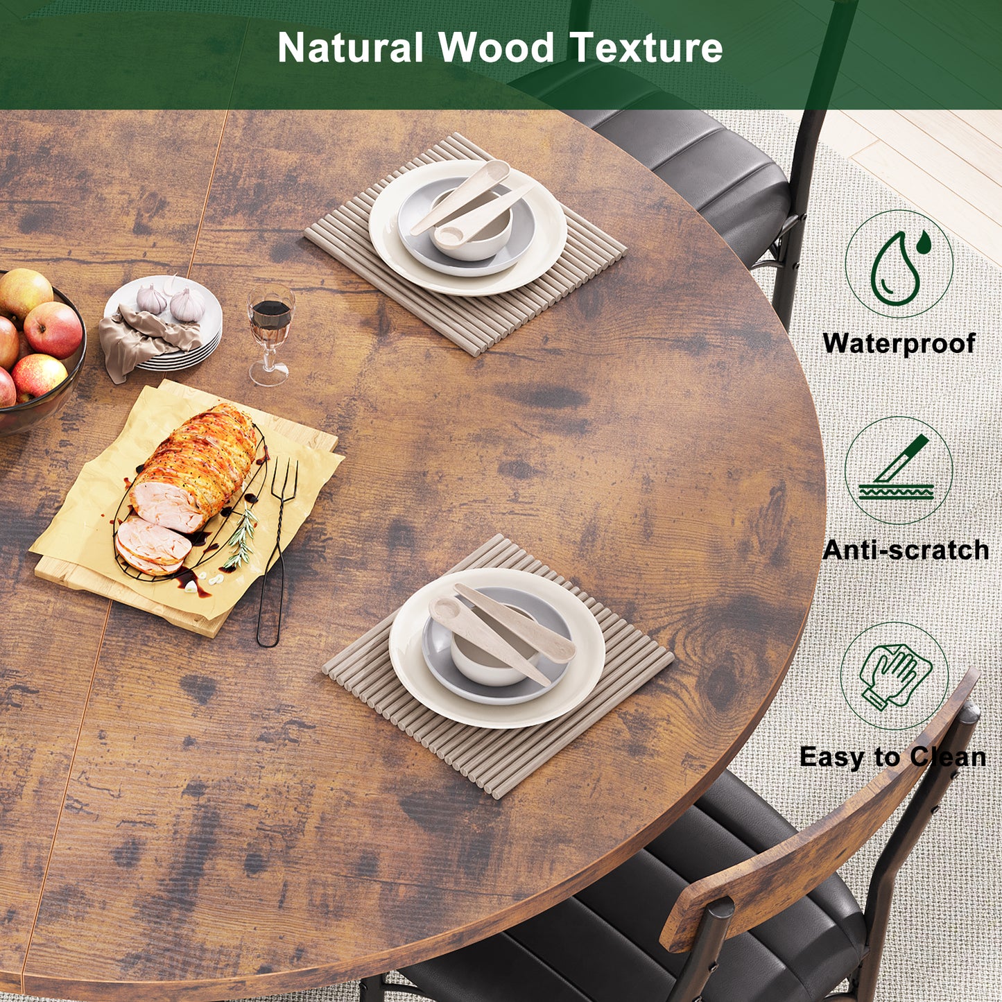 Anyact 47 Inch Rustic Round Dining Table, Circle Dining Table for Dining Room, Home(Only Table)