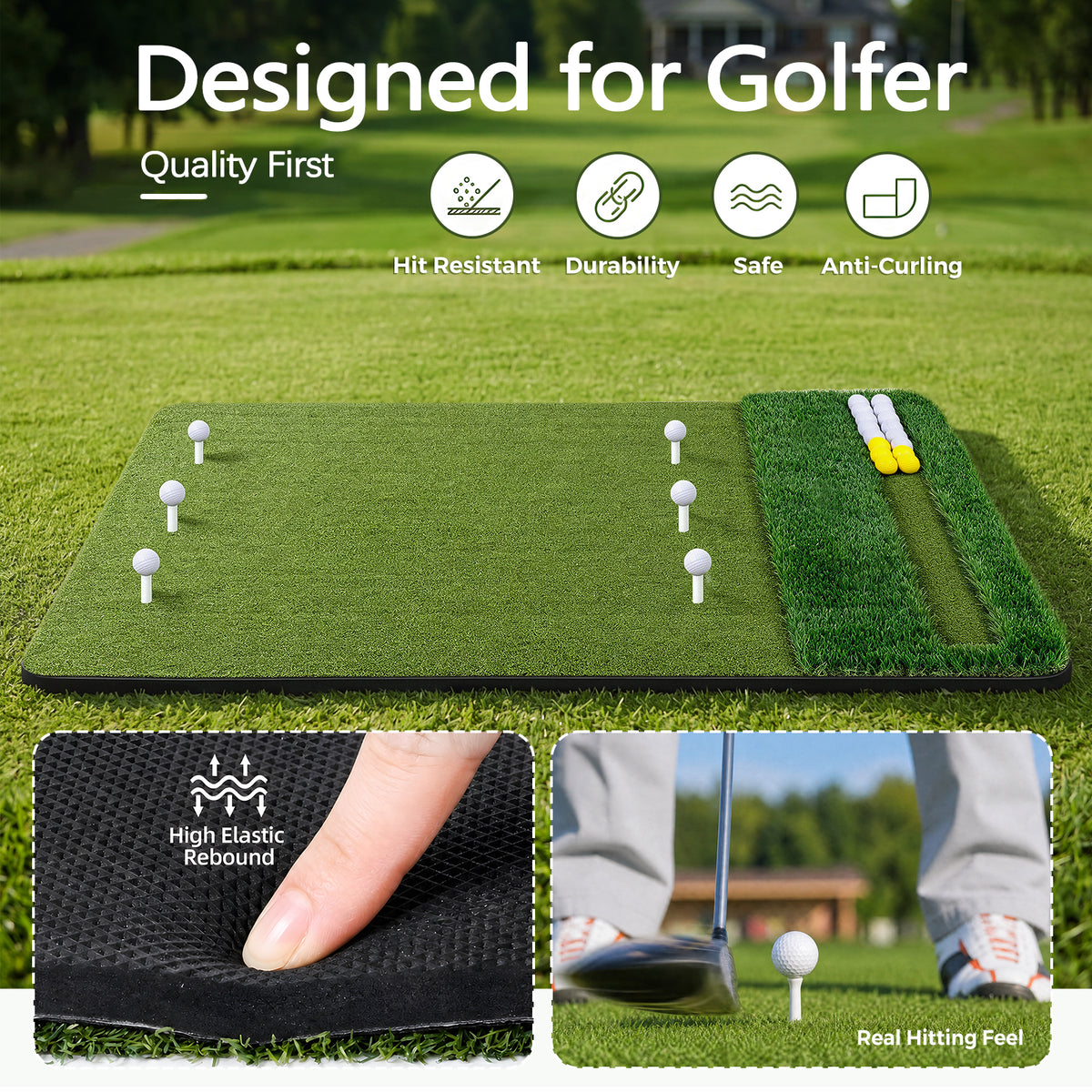 Vipuse 5*4FT Premium Golf Hitting Mat - Indoor/Outdoor Golf Practice Mat with Fairway & Rough Turf, Includes Golf Balls, Tees & strap, Perfect for Swing, Chipping & Driving Training for All Skil