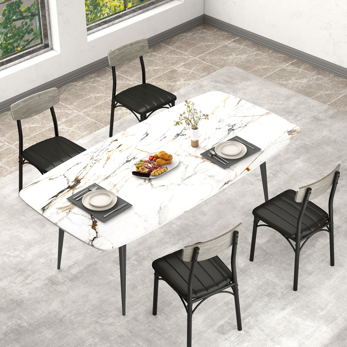 Hijob Dining Chairs Set of 4, Mid-Century Modern Upholstered PU Dining Room Chair, Metal Legs for Kitchen Dining Chairs, Gray