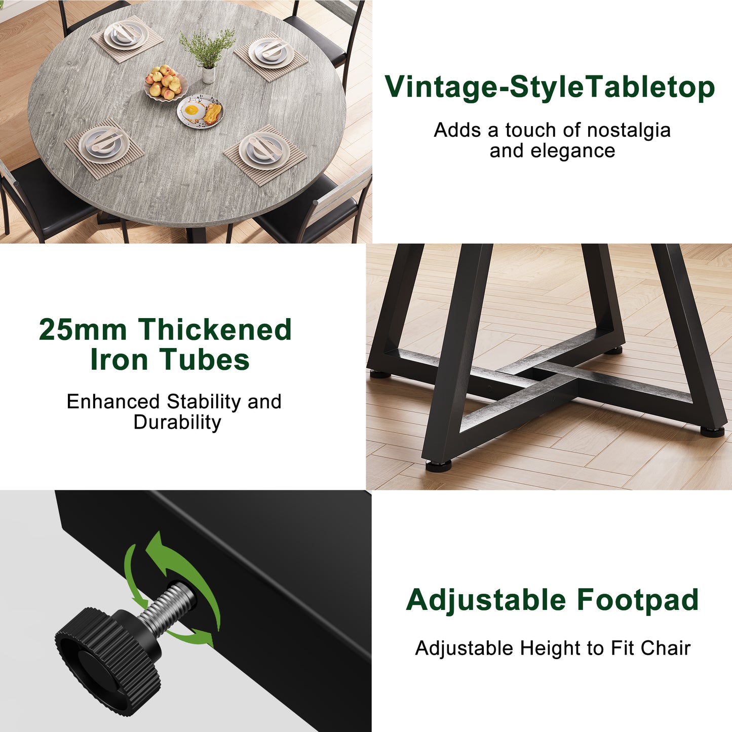 Hijob 42in Round Dining Table for 4, Kitchen Dining Room Circle Dinner Pedestal Table,Kitcen Table Sturdy Wood Kitchen & Dining Room Furniture, Gray(Only table)