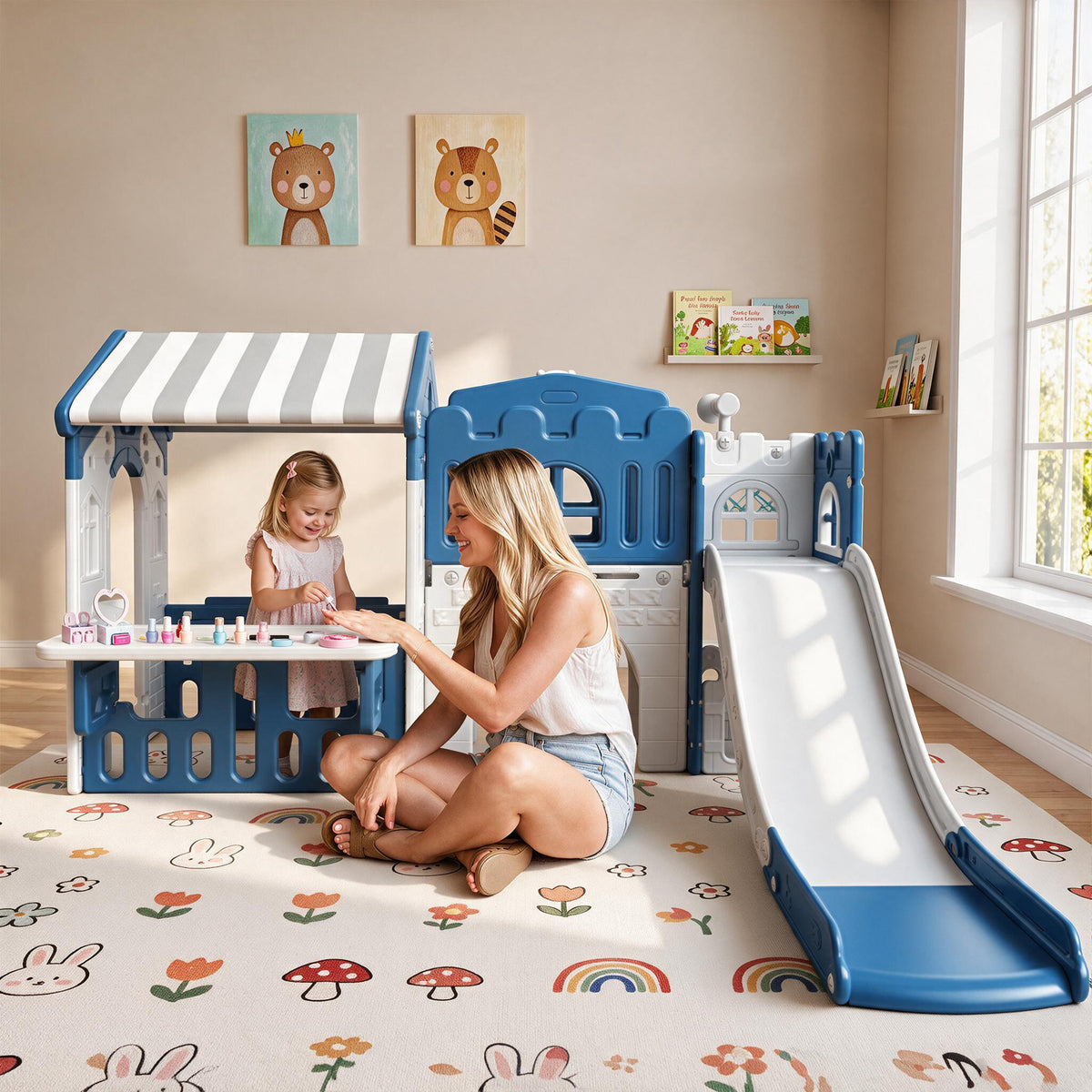 Vipuse Slide for Kids,9 in 1 Toddler Climber Playground Playset for Indoor Outdoor Backyard Home, Blue & Gray