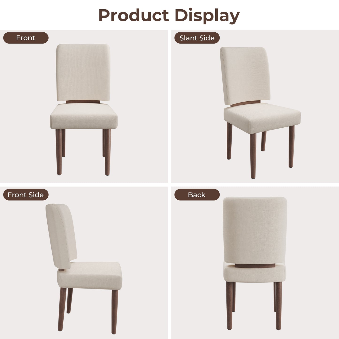 Hijob Upholstered Dining Chairs set of 2, Mid-Century Modern Solid Wood Legs Kitchen Chairs with Padded Seat & Backrest, Beige Fabric Accent Chairs for Dining Room, Living Room, Bedroom