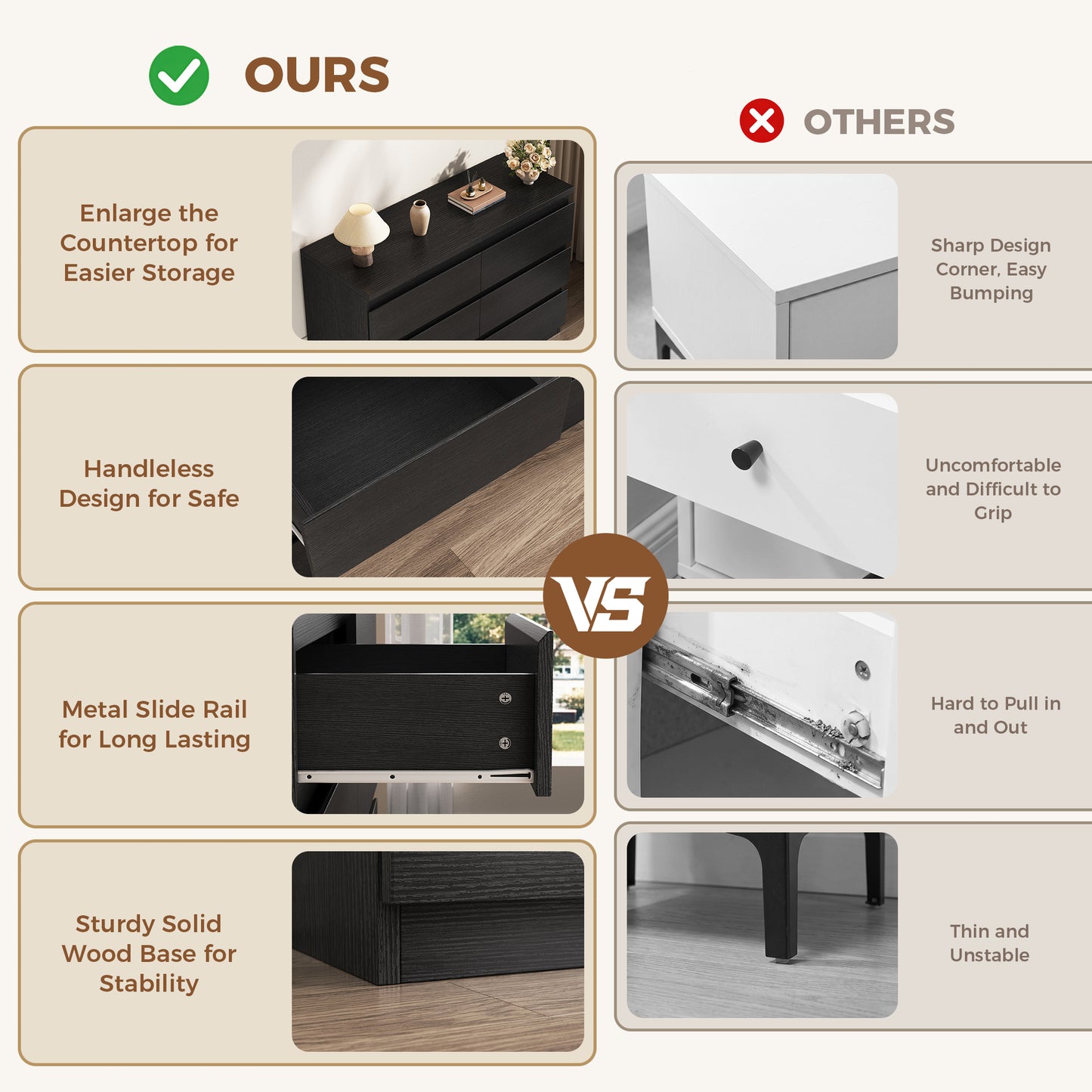 Hijob 6-Drawer Dresser, Modern Dresser 47.3" W x 15.4" D x 32.3" H Sturdy Simply Chest of Drawers, Handle-Free Storage Organizer and Deep Drawers for Bedroom Living Room Entryway, Black