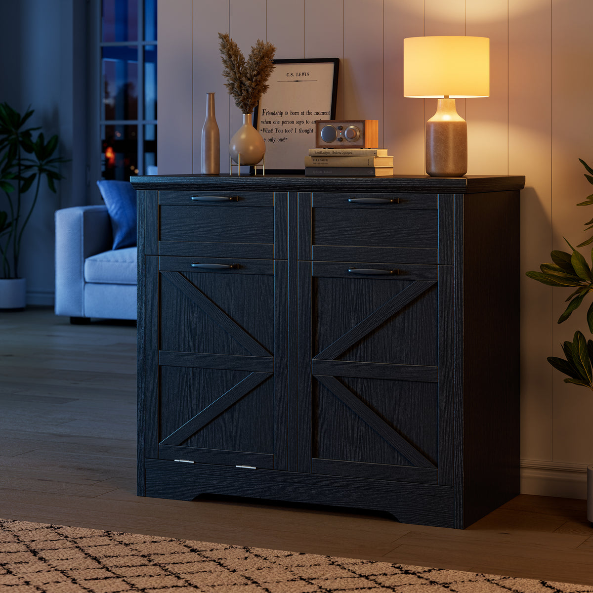 Hijob Tilt Out Cabinet, Freestanding Modern Buffet Cabinet Sideboard Coffee Bar and Kitchen Sideboard, 2 x 10 Gallon Capacity(No Include Barrel)