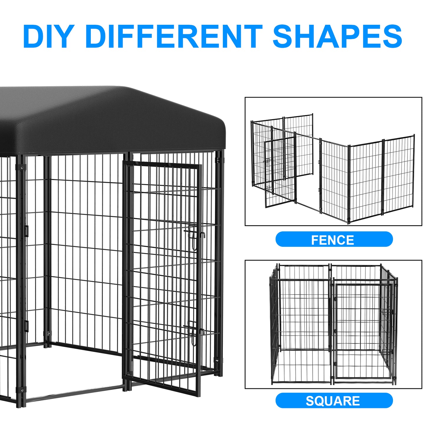 Vipuse 4FT x 4FT x 4.5FT Large Dog Kennel Playpen with UV-Resistant Waterproof Roof, Heavy Duty Metal Outdoor Pet Crate Fence for Cat Duck Chicken