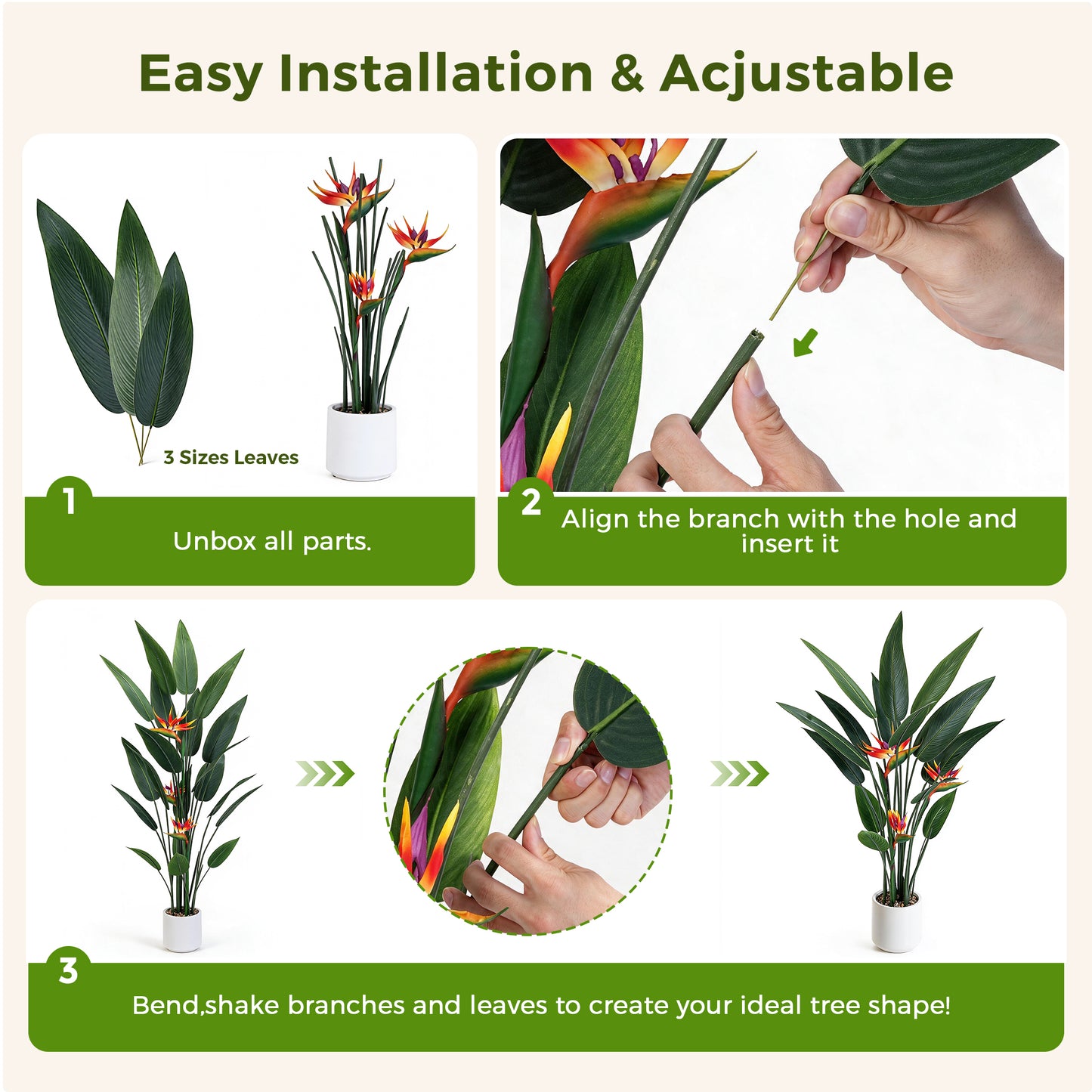 Vipuse 4 Feet Artificial Plant Fake Tropical Bird of Paradise Tree for Home Office Wedding Valenine Decor