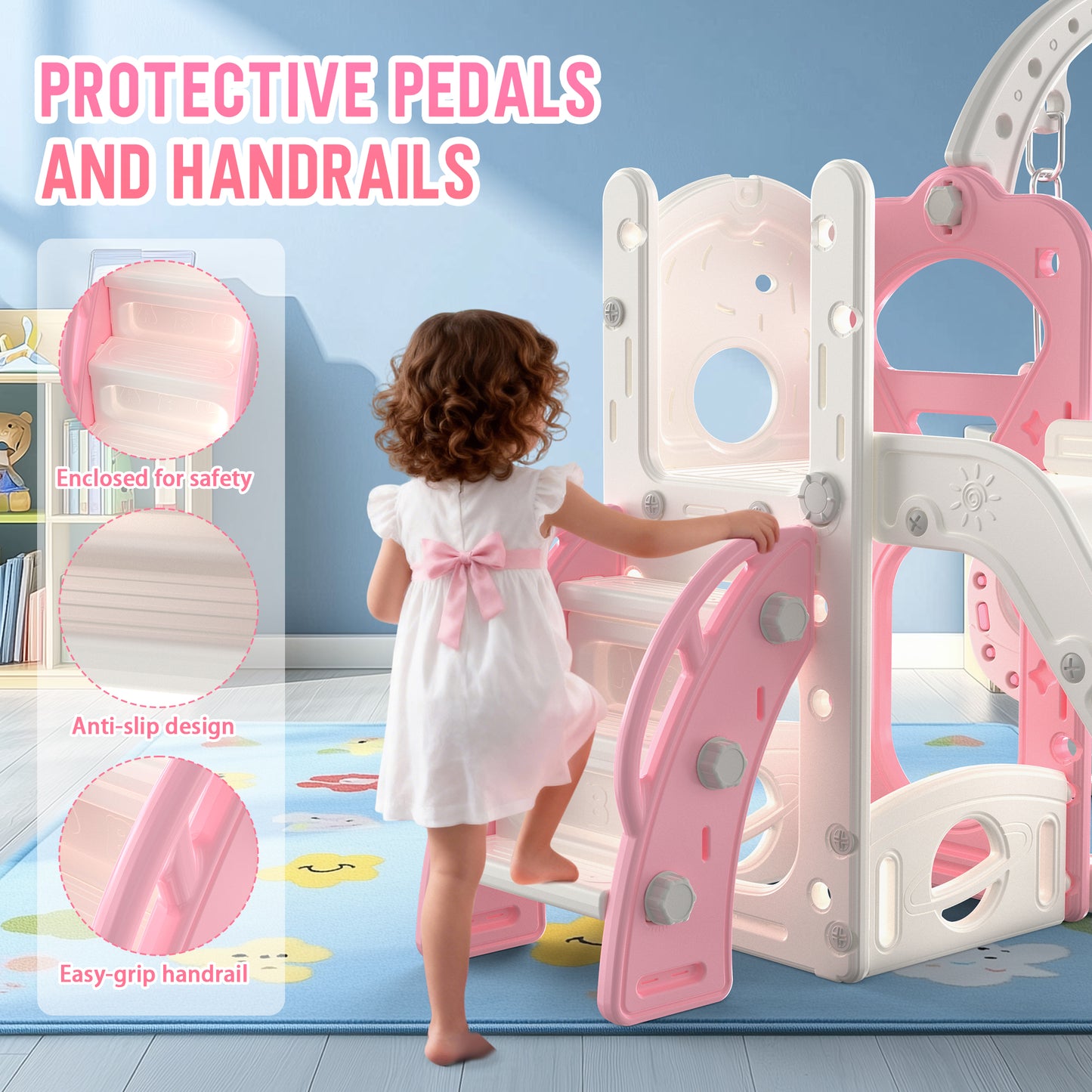 Vipuse 6 in 1 Kid Slide, Indoor and Outdoor Toddler Playground for Girls Age 1-3,Pink