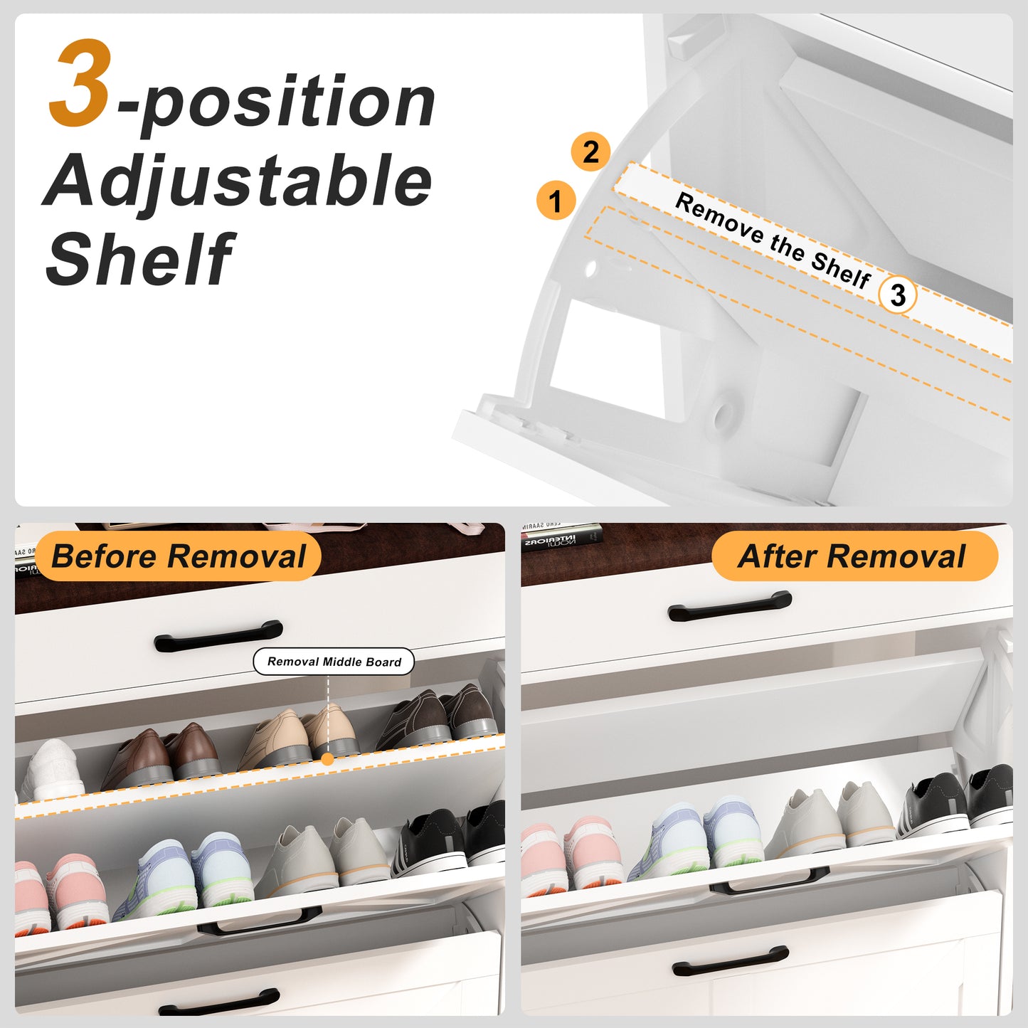 Nifamembo Shoe Cabinet with 2 Flip Drawers, Freestanding Shoe Organizer with Drawer for Entryway