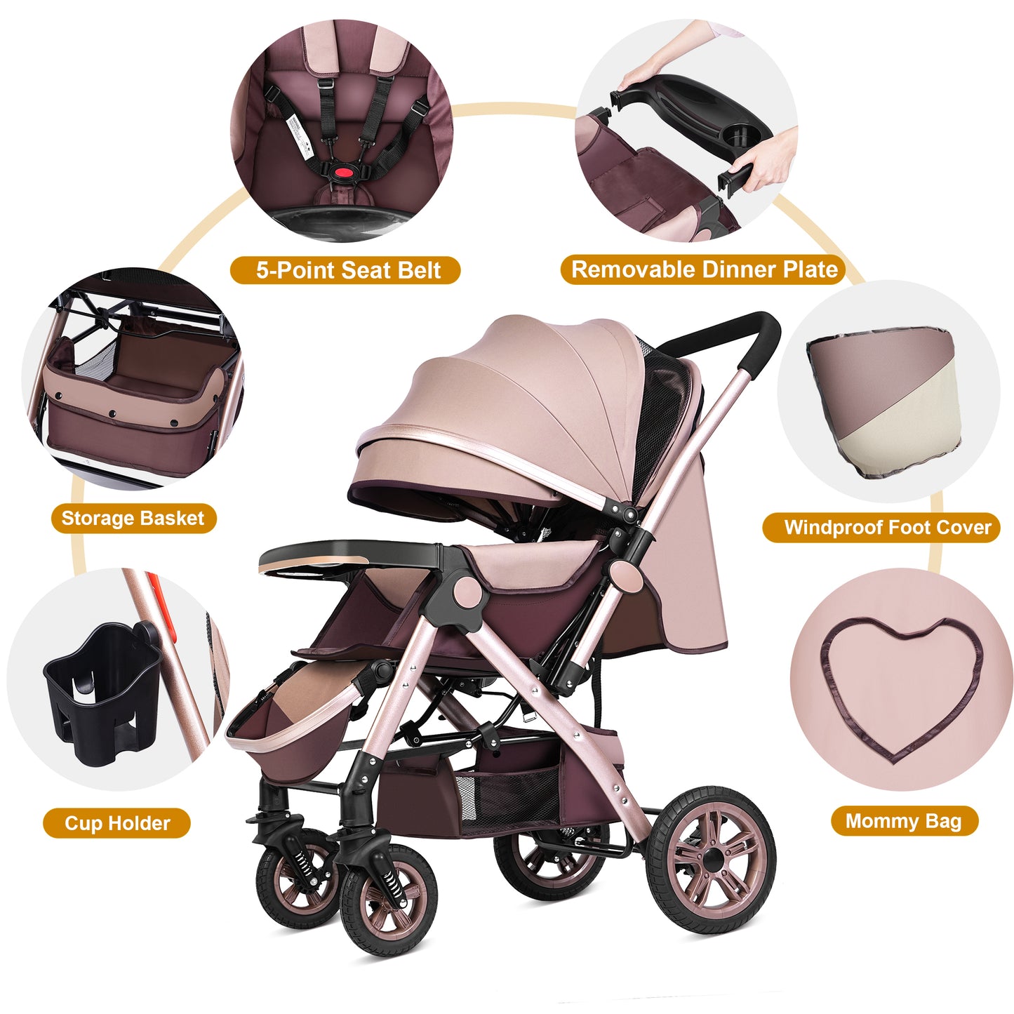 Welbabel Convertible Baby Stroller,One-click Folding Umbrella Stroller Lightweight Travel Stroller for Newborn Baby,Support Two-Way Push,Adjustable Canopy & Backrest