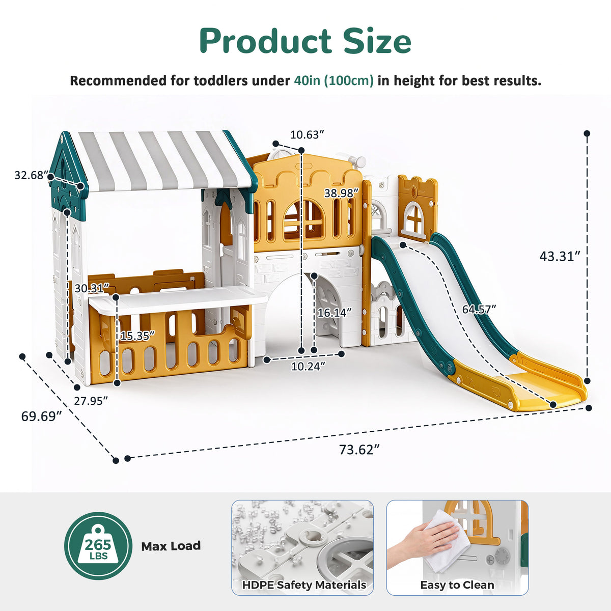Vipuse Playhouse Playsets with Slide, 9 in 1 Playground Toddler Slide for Indoor Outdoor Backyard,Yellow & Green