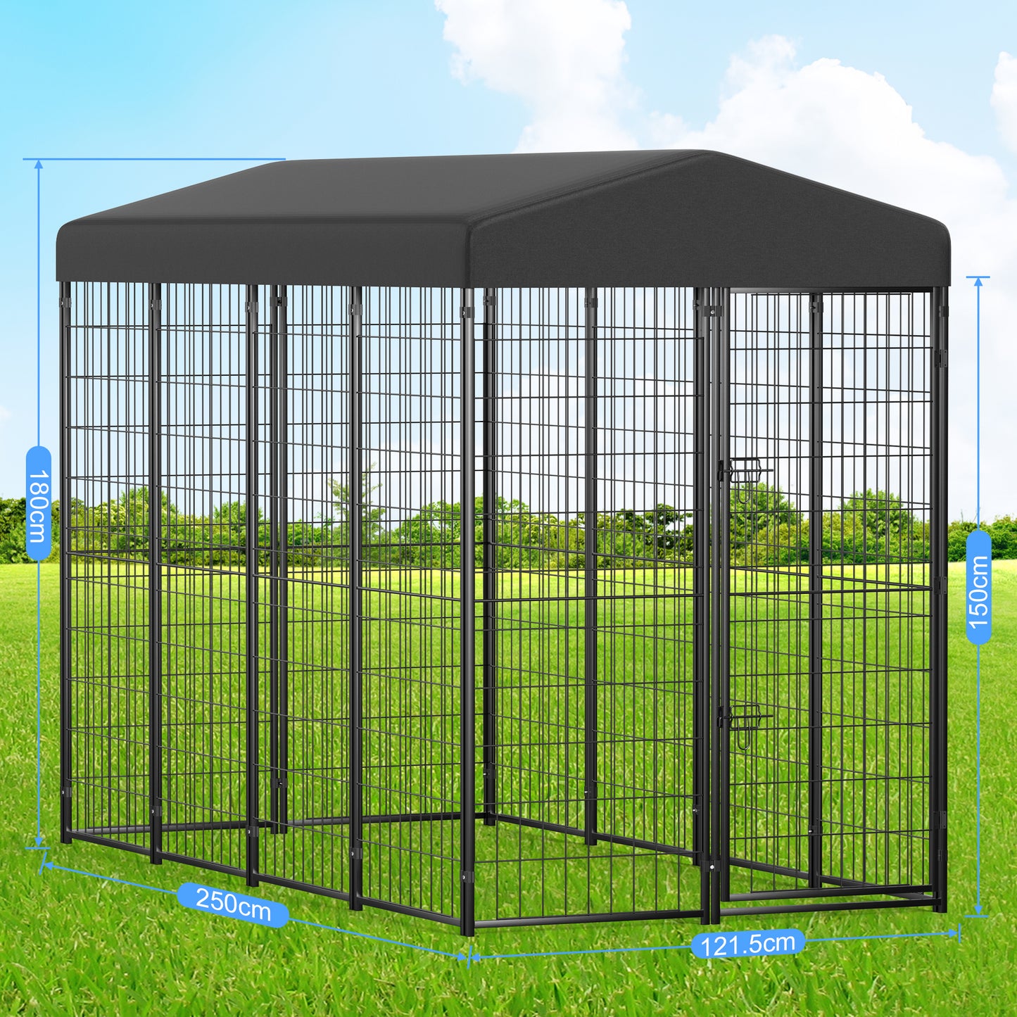 Vipuse 8' x 4' x 6' Large Dog Kennel with UV-Resistant Waterproof Roof, Heavy Duty Metal Dog Cage Crate for Indoor or Outdoor