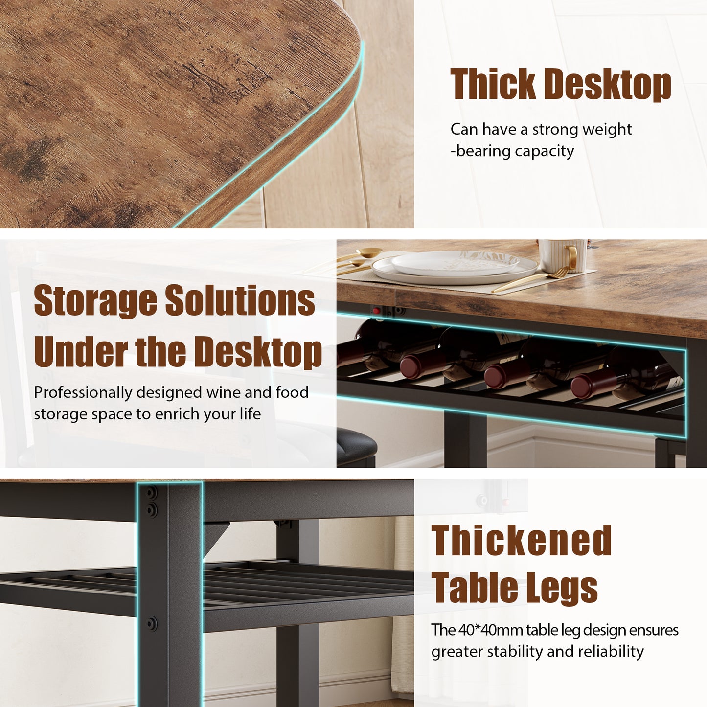 Anyact 47in Extendable Dining Table, Dining Table for 2-6, Kitchen Dining Room Table with Storage Shelf, Space Saving Expandable Wood Square Dinner Furniture(Only Table)