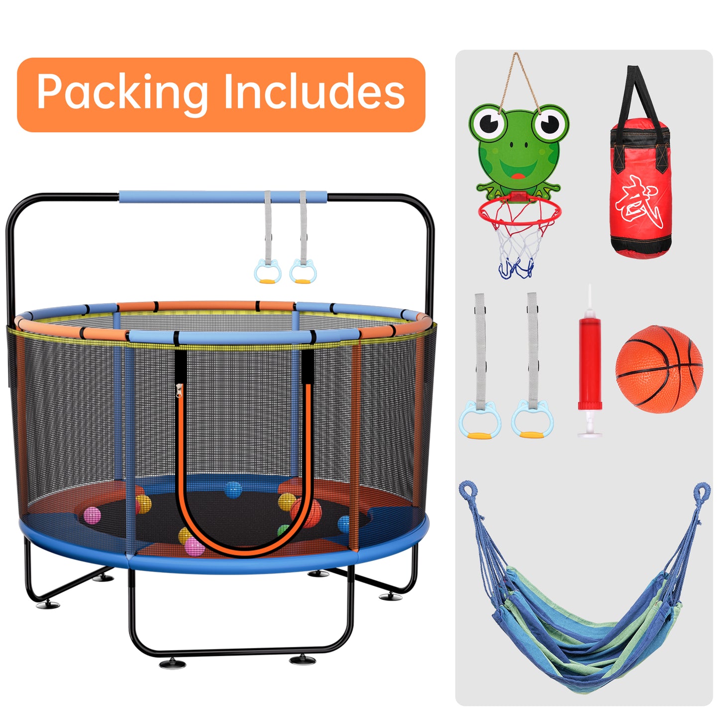 Vipuse 55" Indoor Outdoor Mini Round Trampoline for Kids with Enclosure Net and Basketball Hoop
