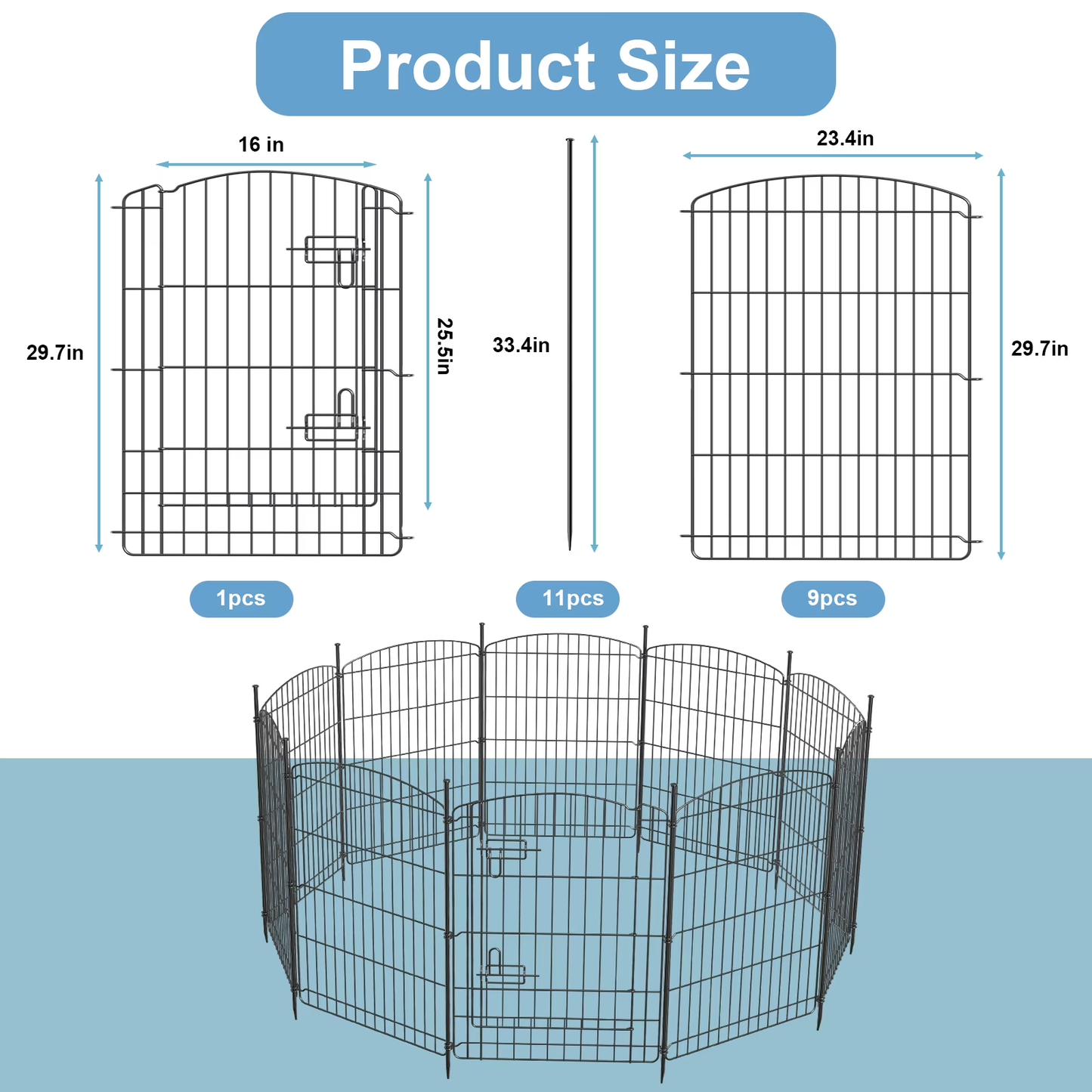 Vipuse 30" Tall 10 Panel Dog Playpen with One Door, Portable Customizable Foldable Metal Fence for Pets, Black
