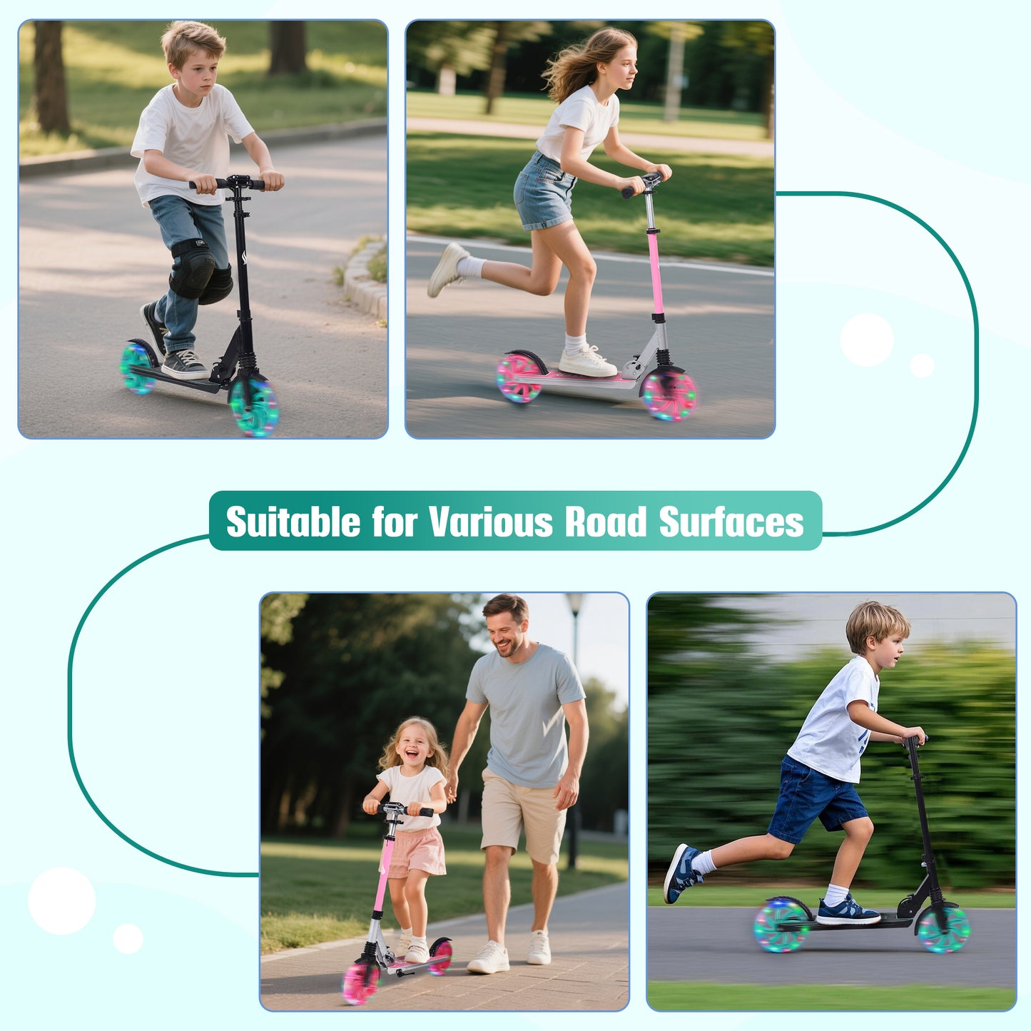Skyhot Kick Scooter for Ages 6+, Sturdy Wide Deck Rear Brake Scooter for Teens