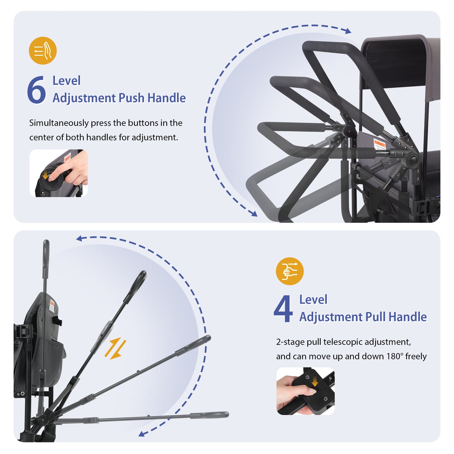 Minikid 4 Seater Wagon Stroller with Canopy,5-Point Harness,Adjustable Handlebars for Baby Toddlers,Gray