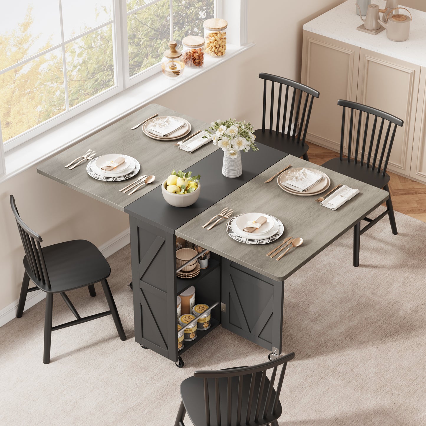 Anyact Folding Dining Table for 2-4 Persons, Space Saving Dining Room Table, 47" Folding Kitchen Table, Carlo Grey